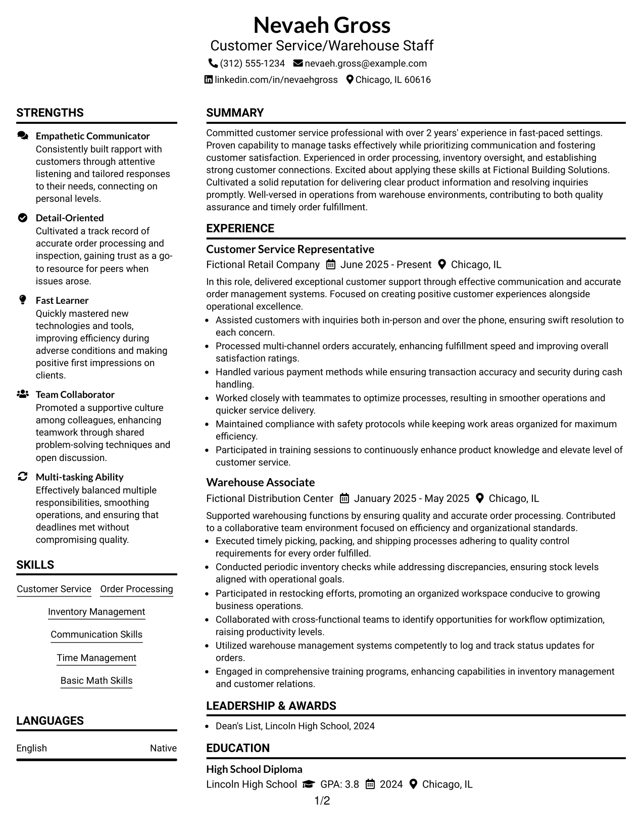 Resume Example Page 1
