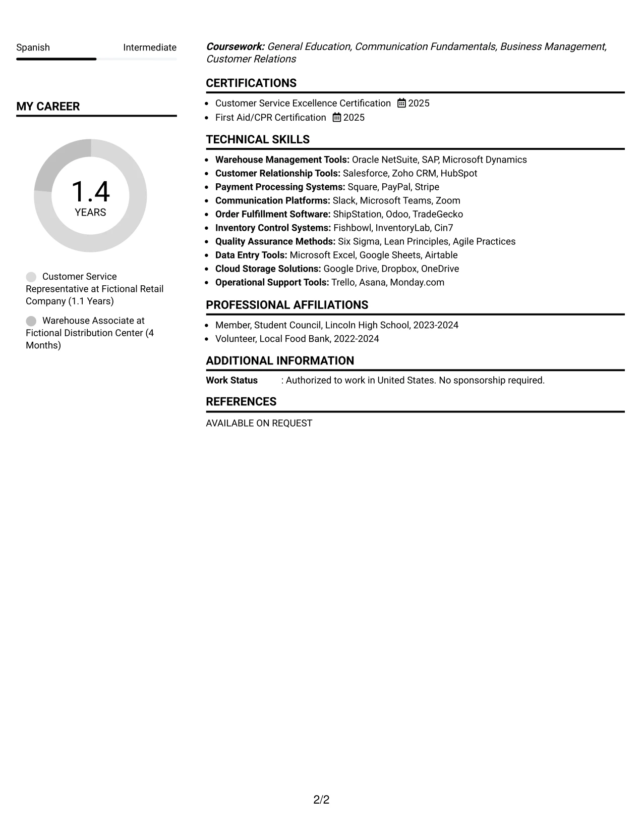 Resume Example Page 2