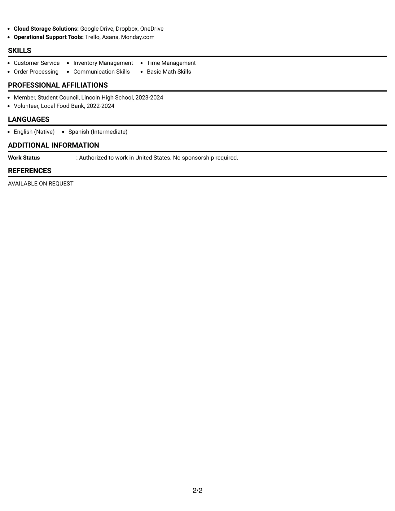 Resume Example Page 2