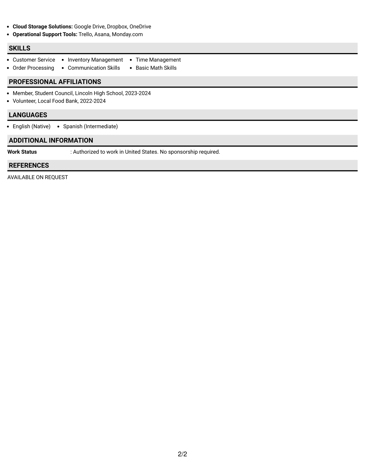 Resume Example Page 2