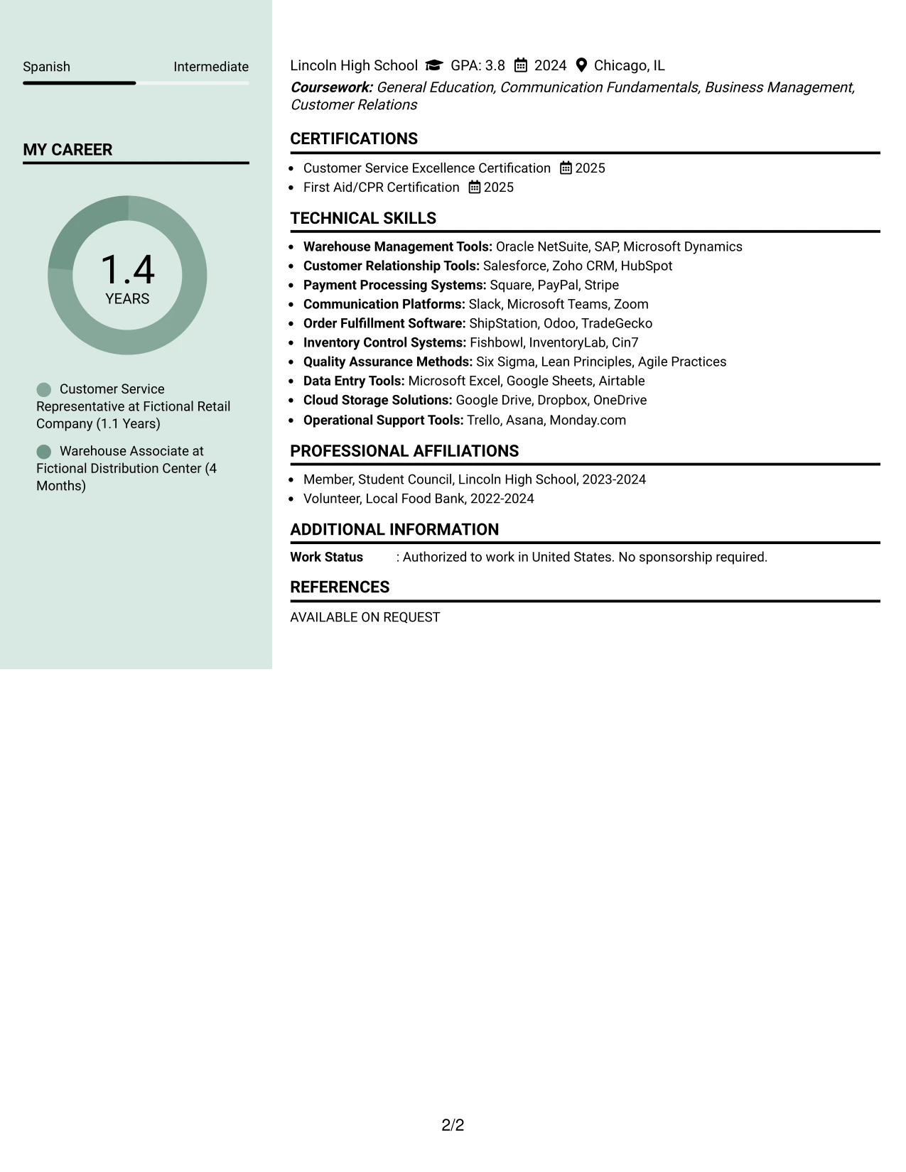 Resume Example Page 2