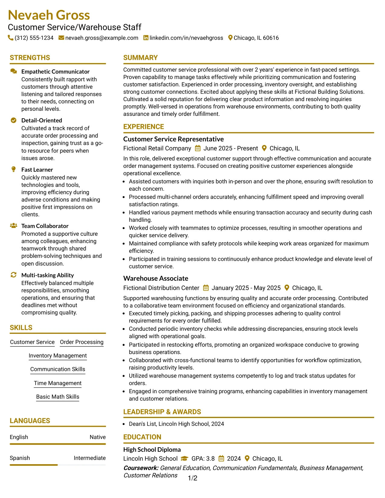 Resume Example Page 1