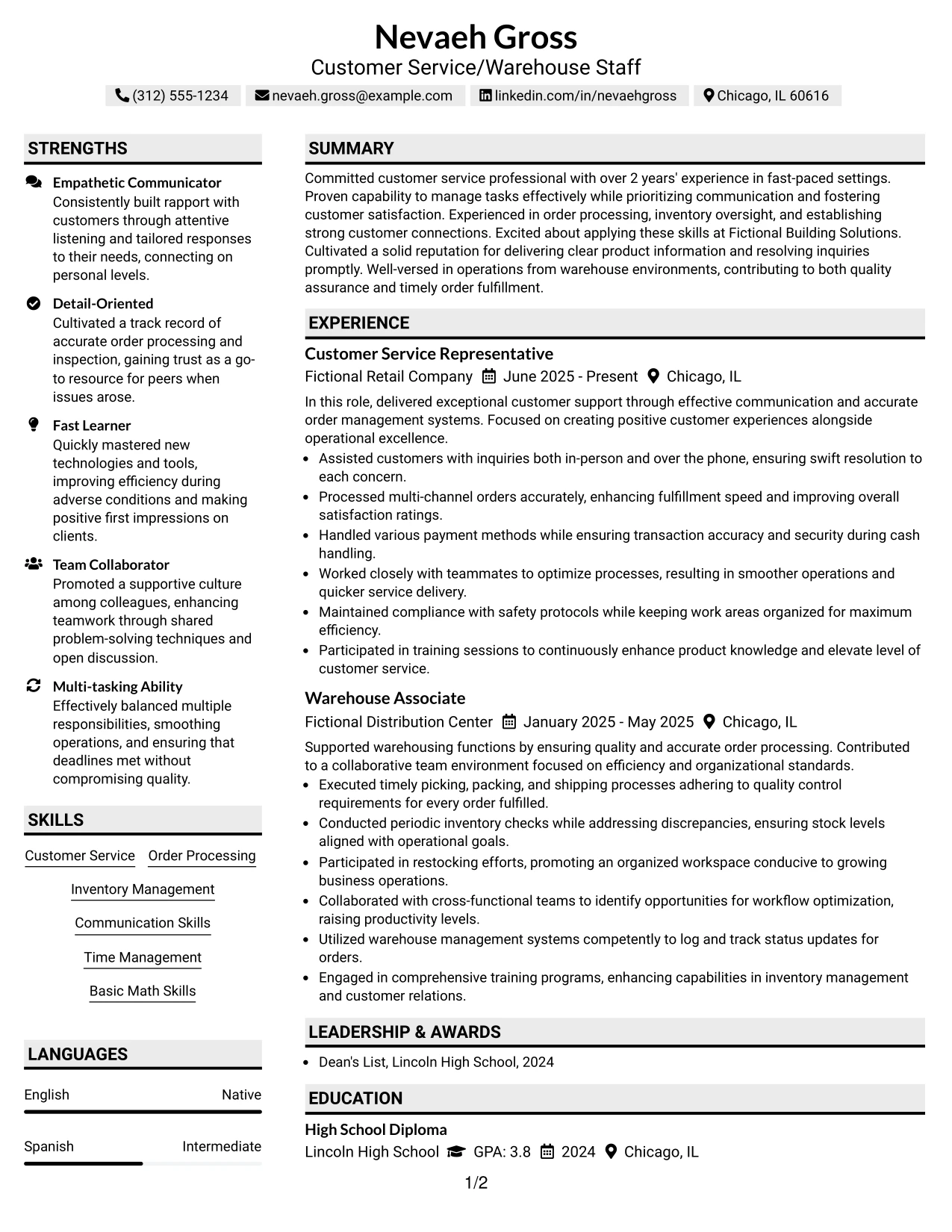 Resume Example Page 1