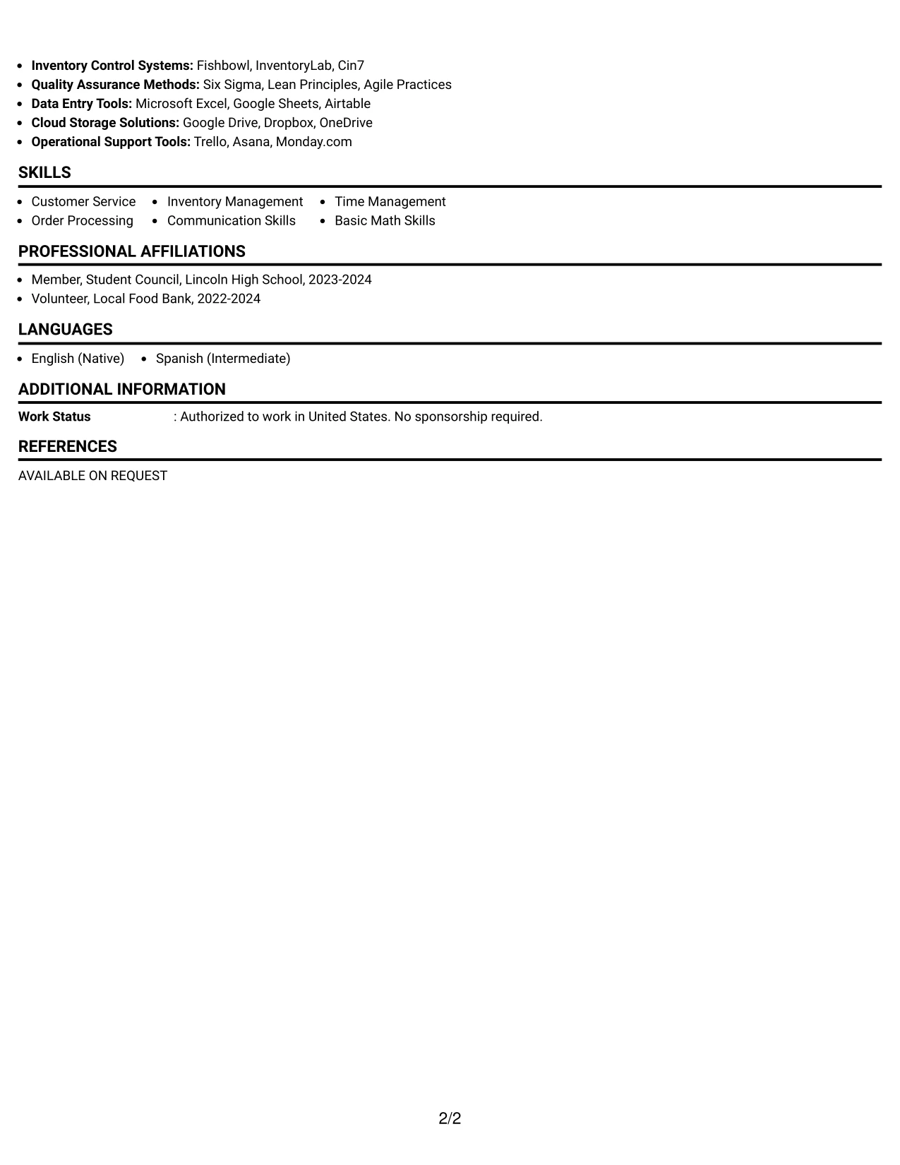 Resume Example Page 2