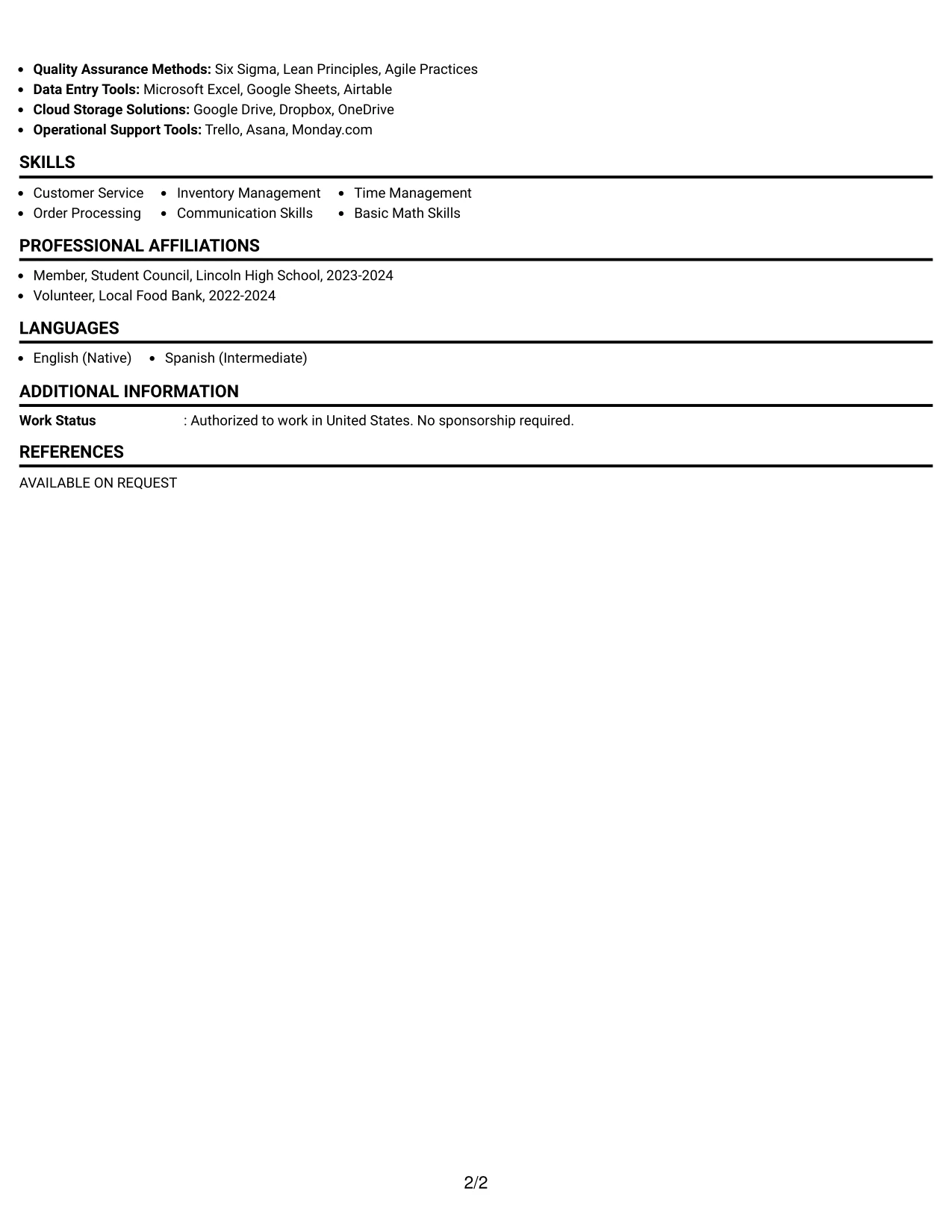Resume Example Page 2