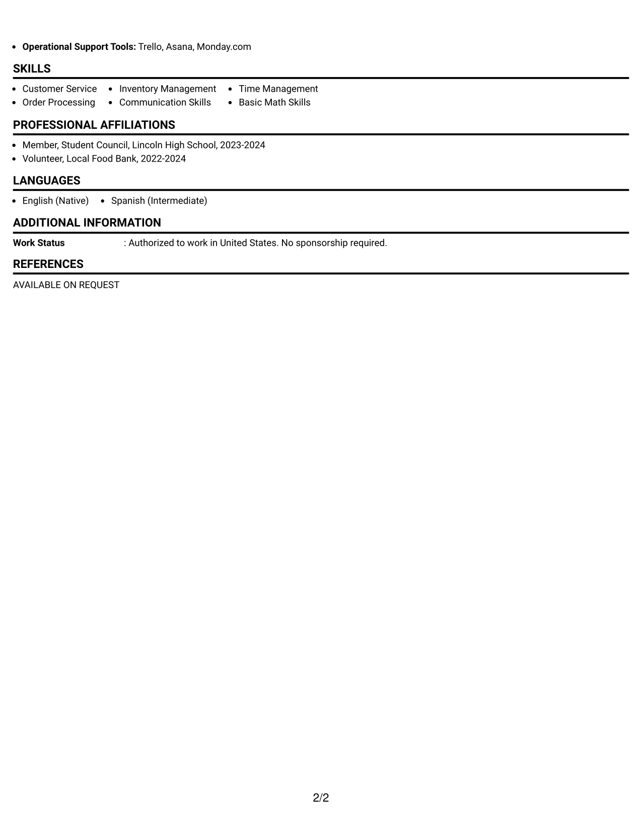 Resume Example Page 2