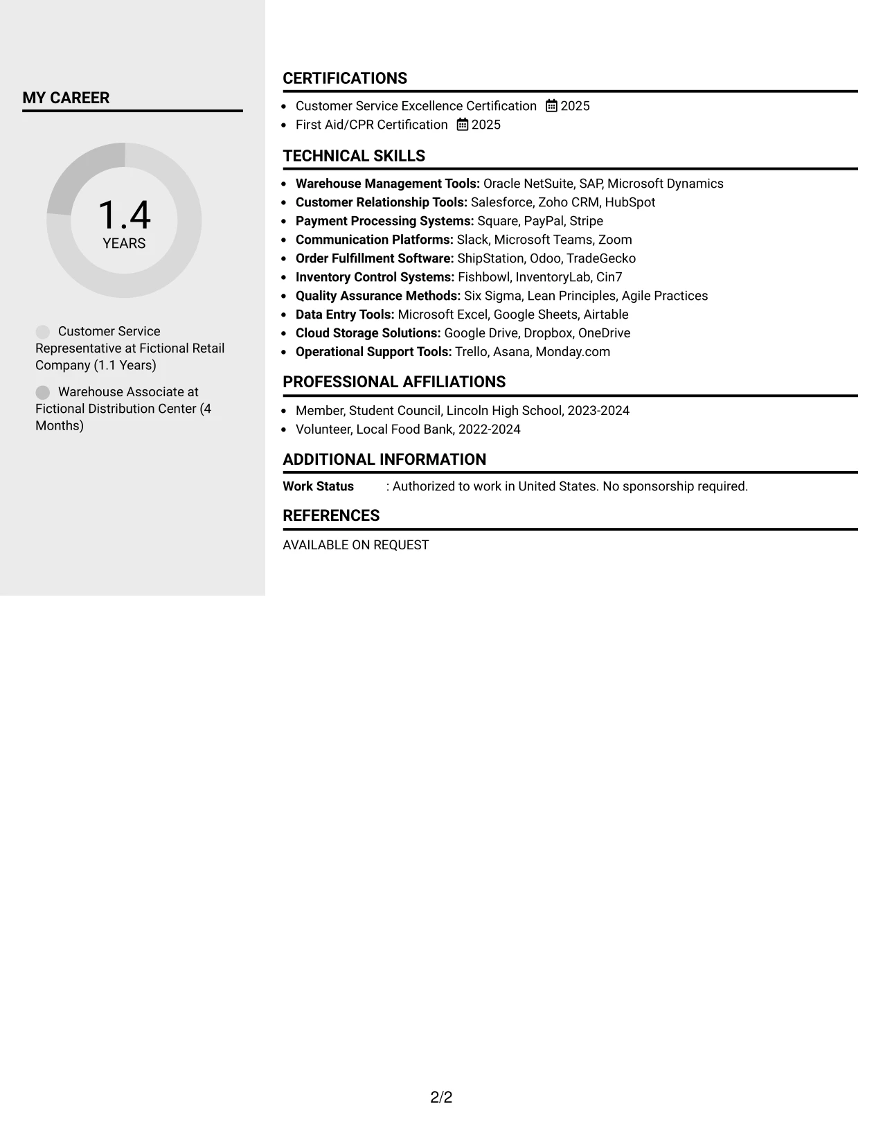 Resume Example Page 2
