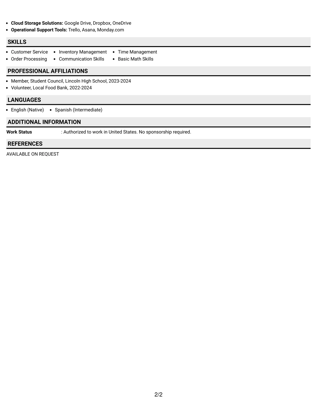 Resume Example Page 2