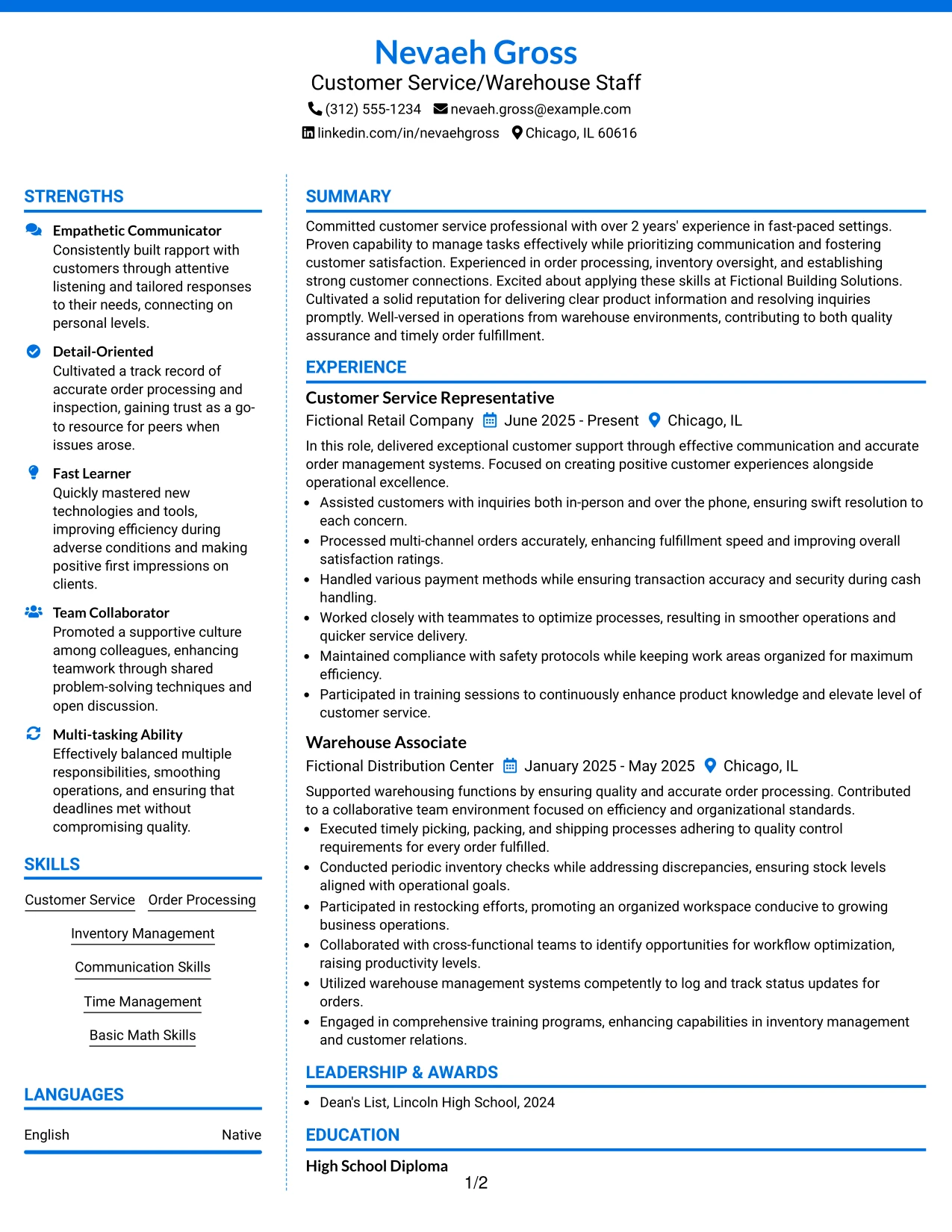 Resume Example Page 1
