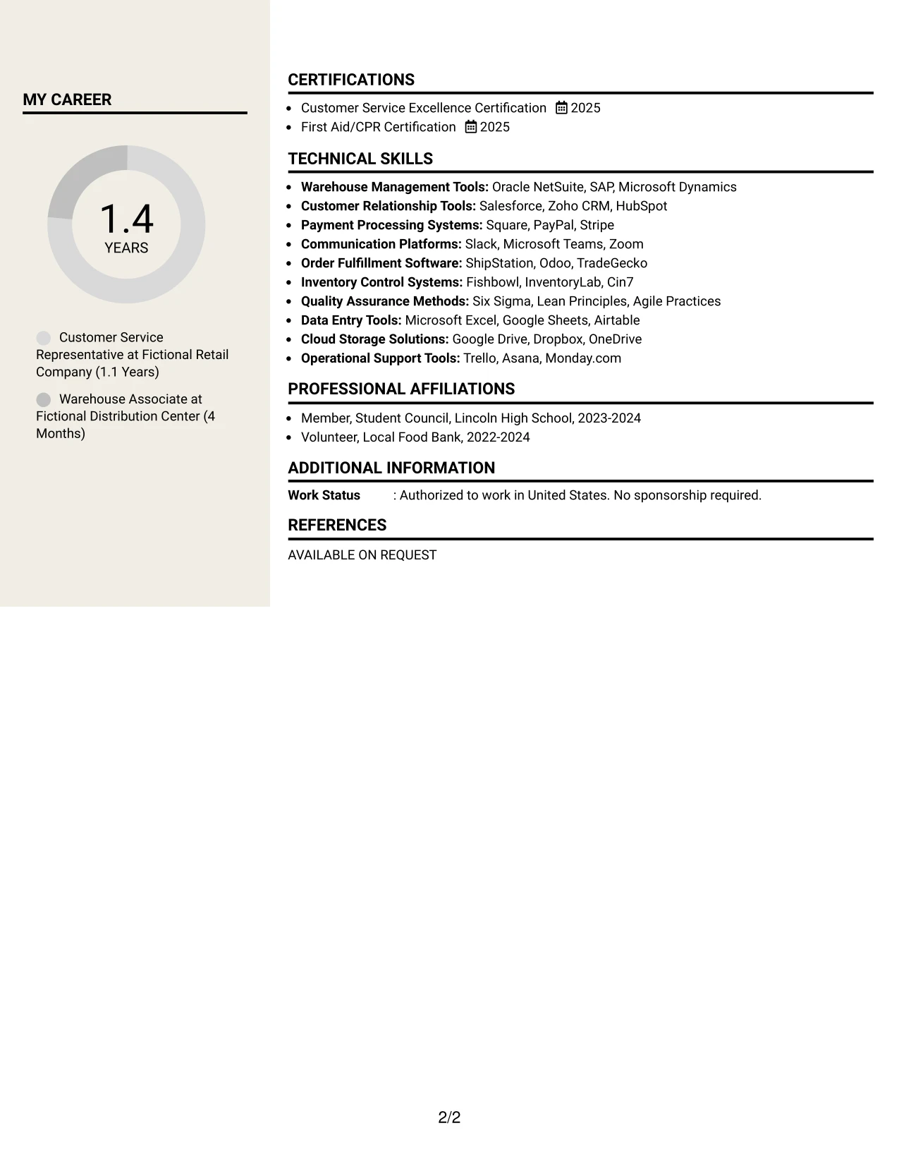 Resume Example Page 2