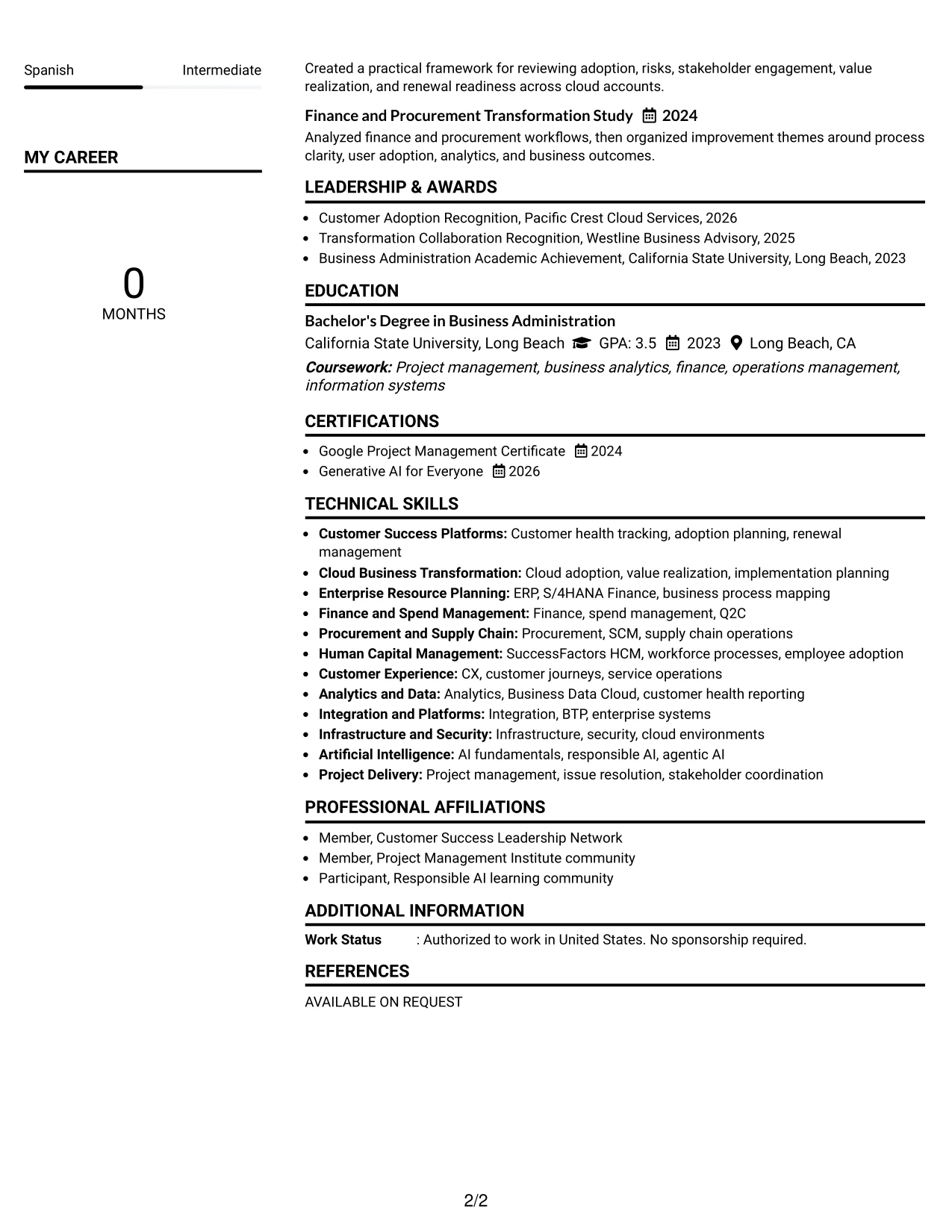 Resume Example Page 2