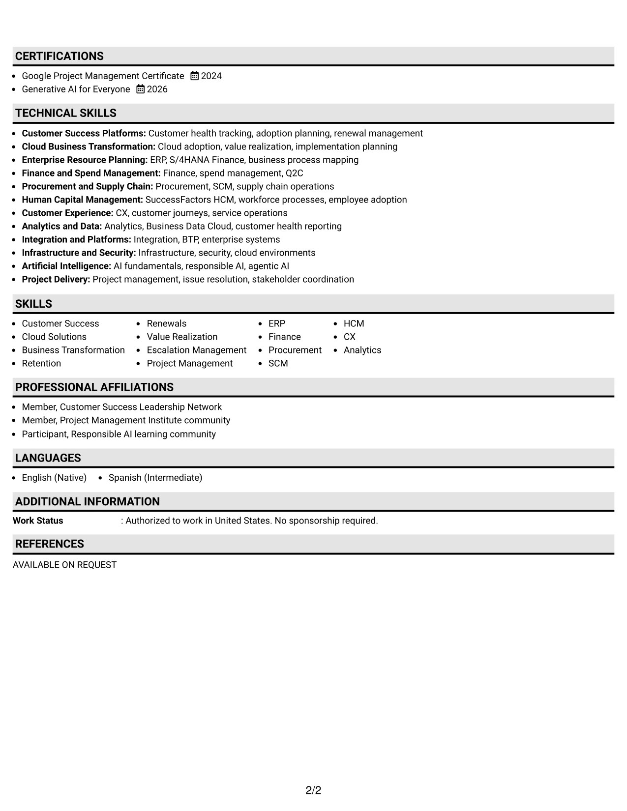 Resume Example Page 2