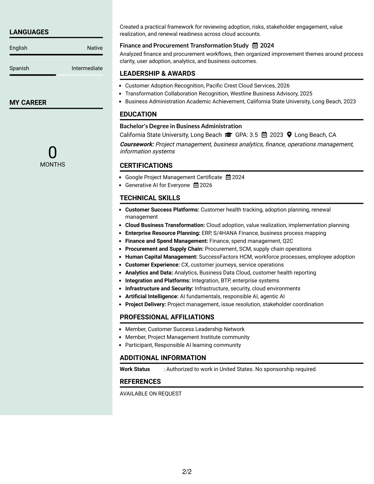 Resume Example Page 2