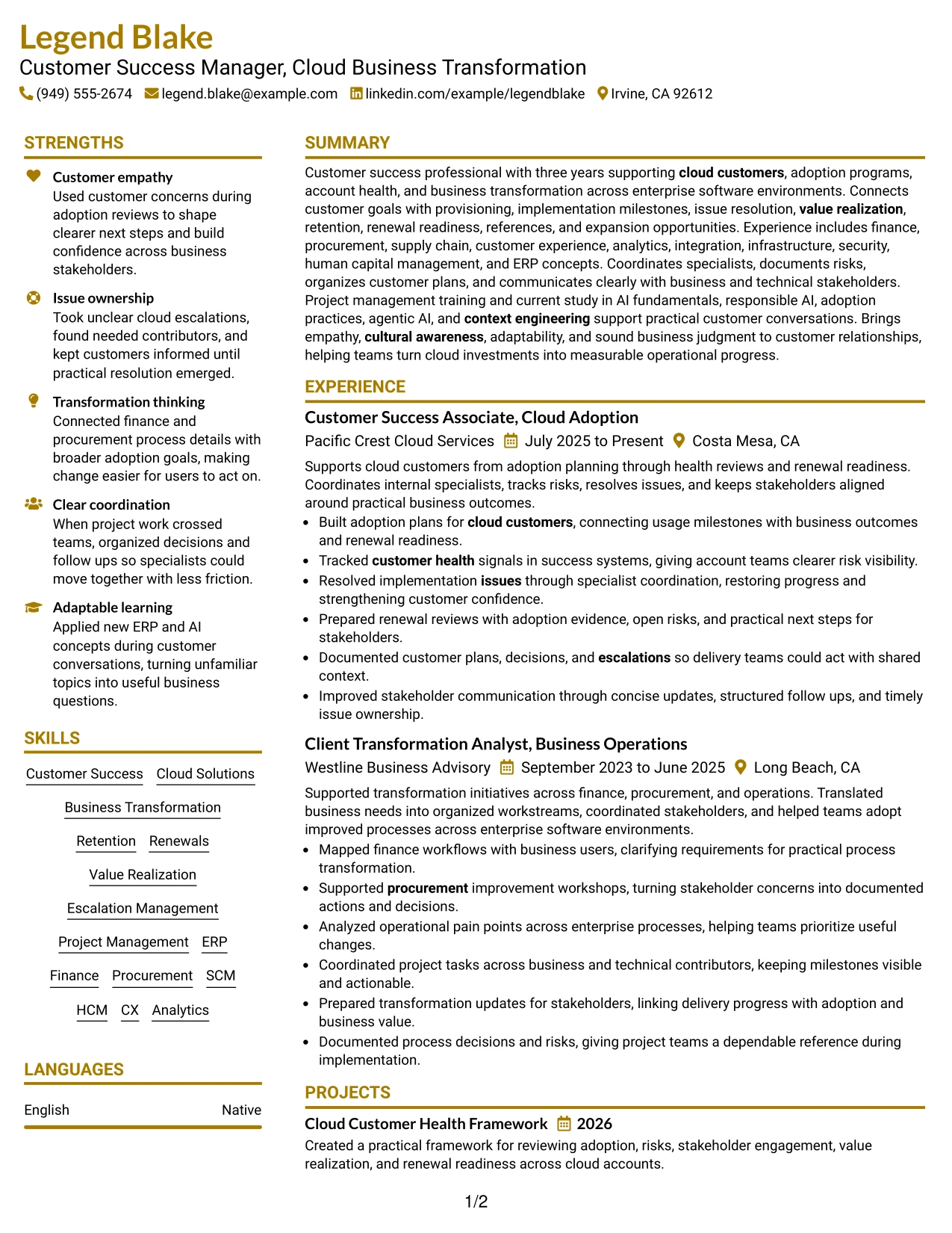 Resume Example Page 1