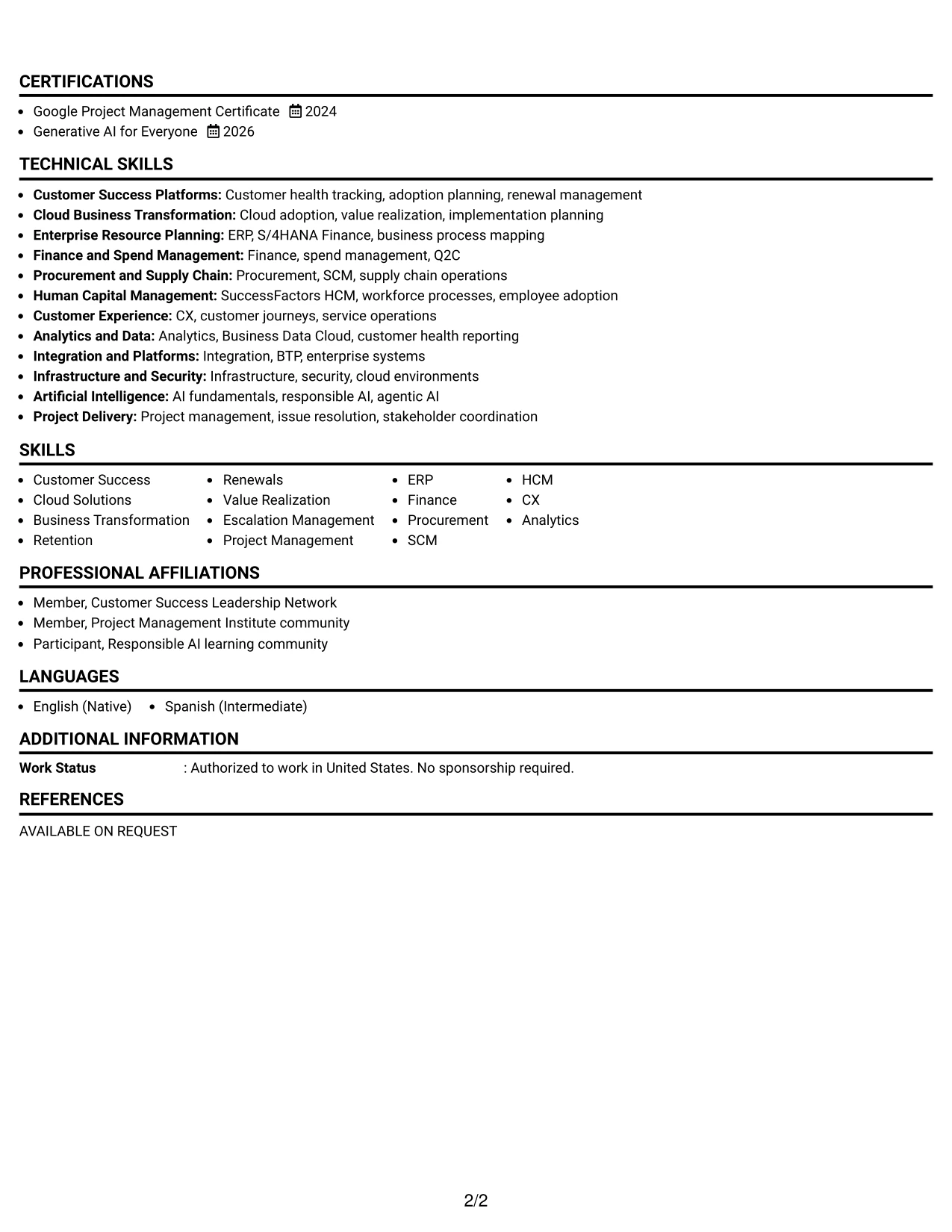Resume Example Page 2
