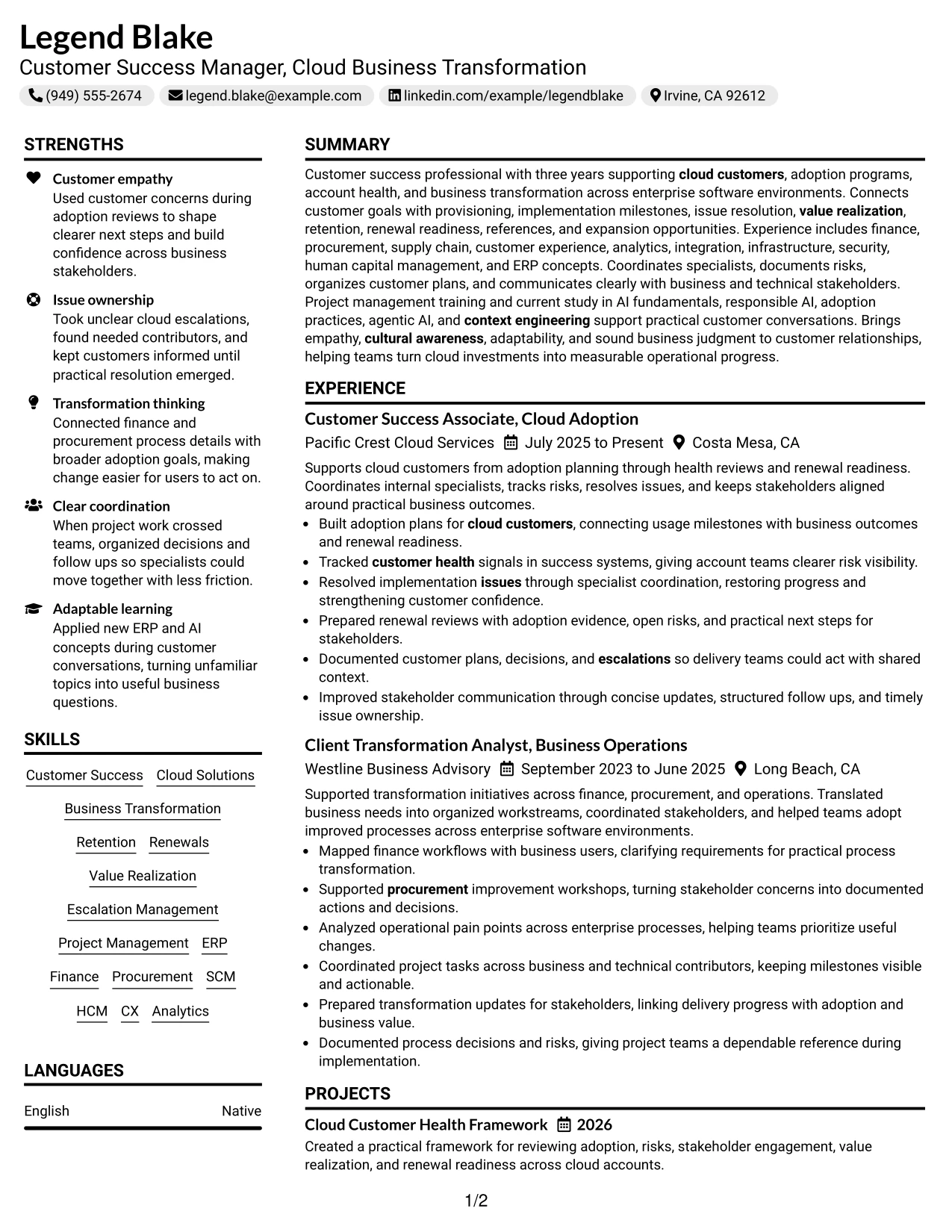 Resume Example Page 1