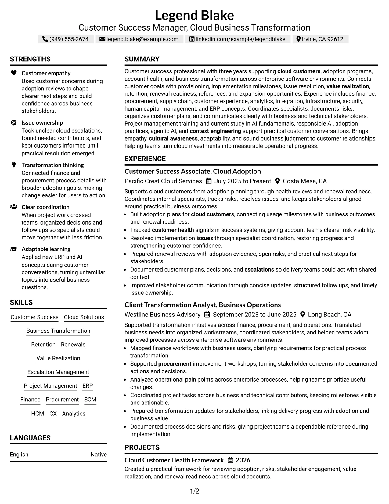 Resume Example Page 1