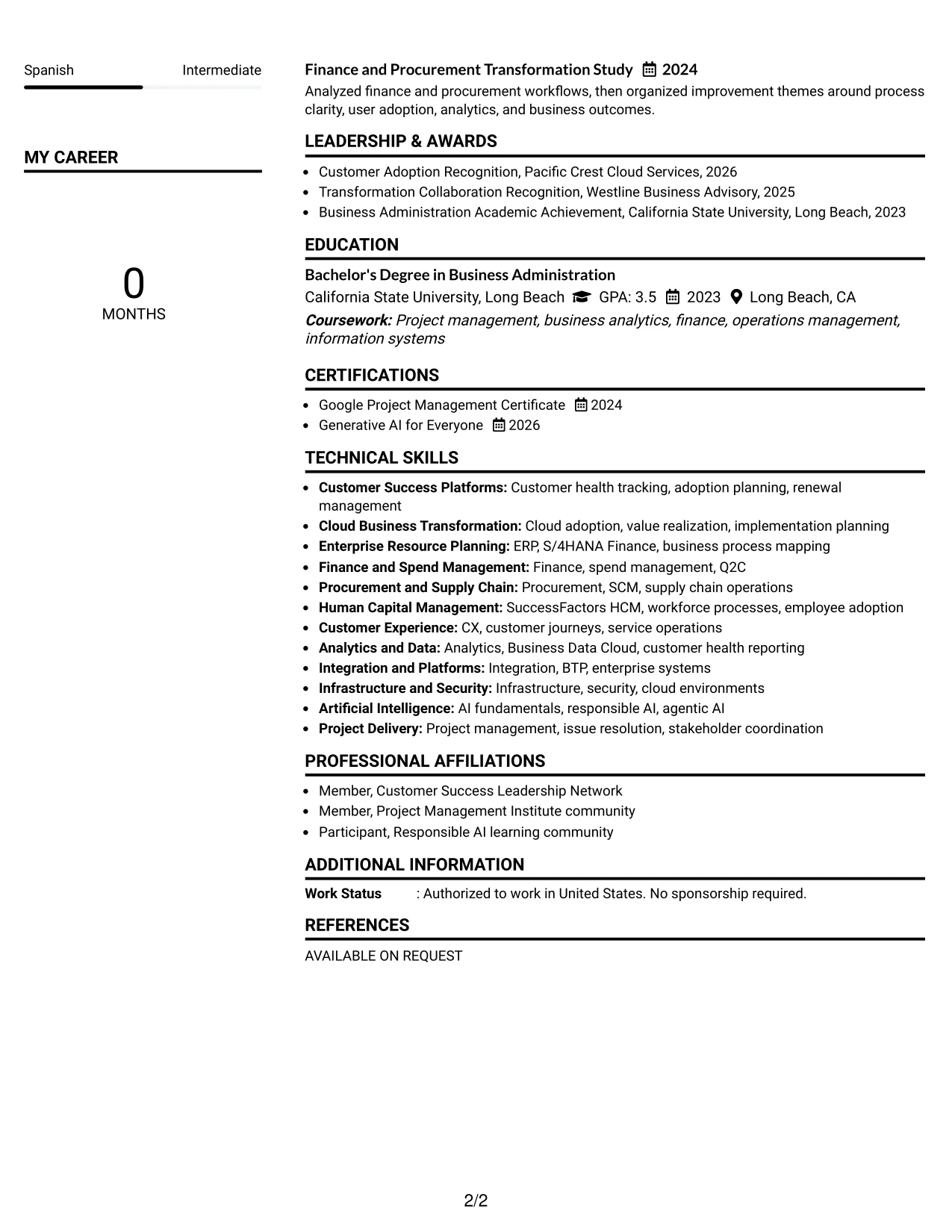 Resume Example Page 2
