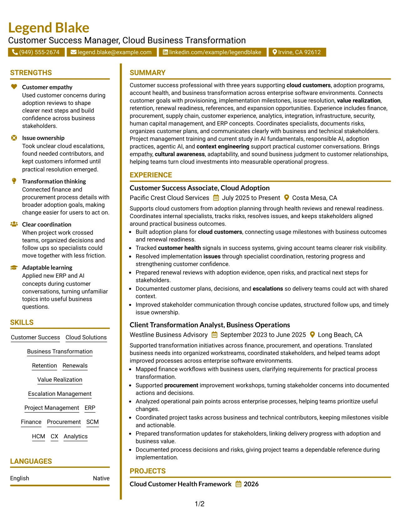 Resume Example Page 1