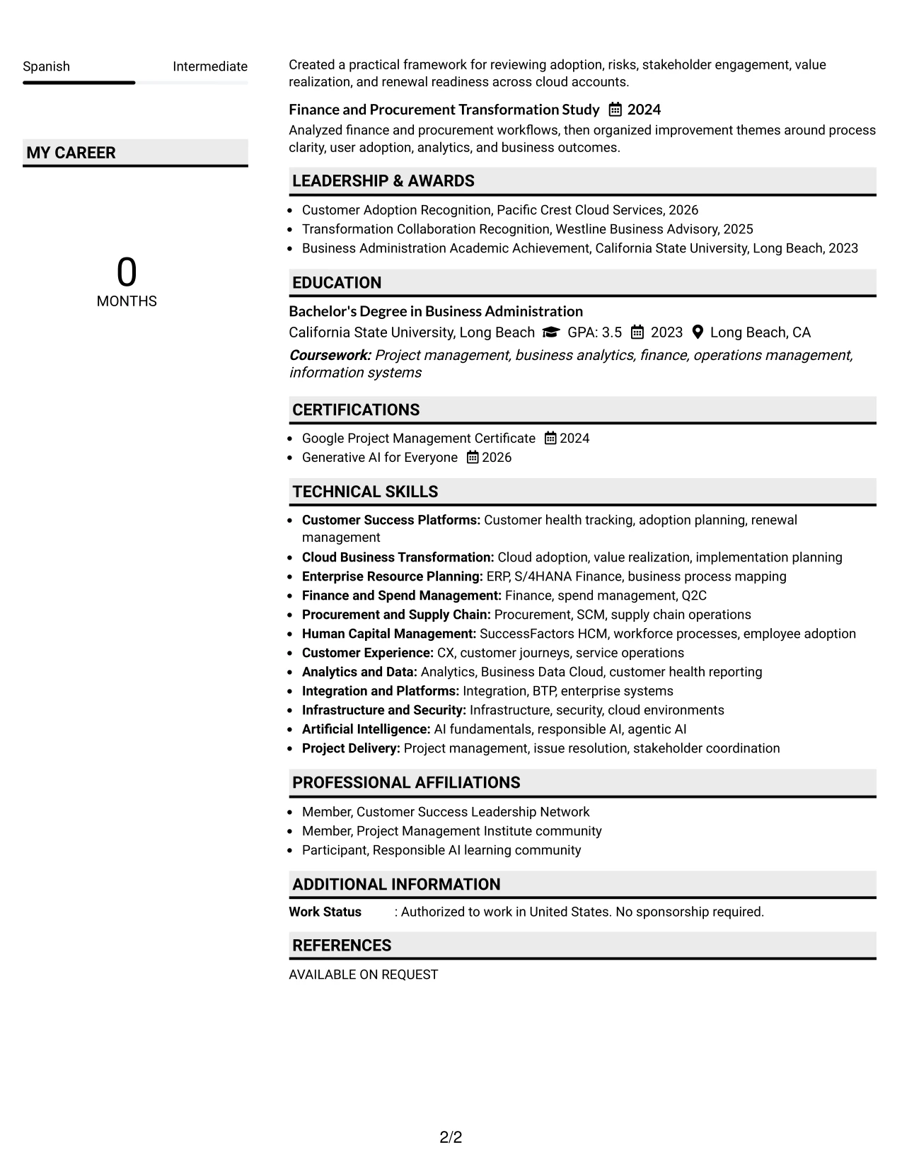 Resume Example Page 2