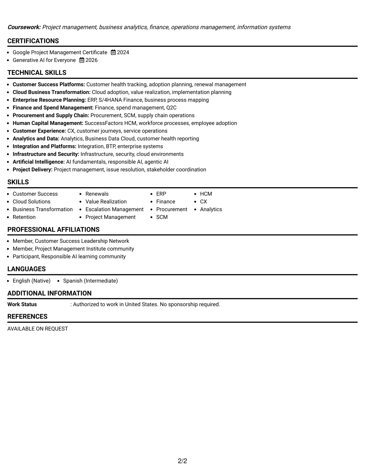 Resume Example Page 2