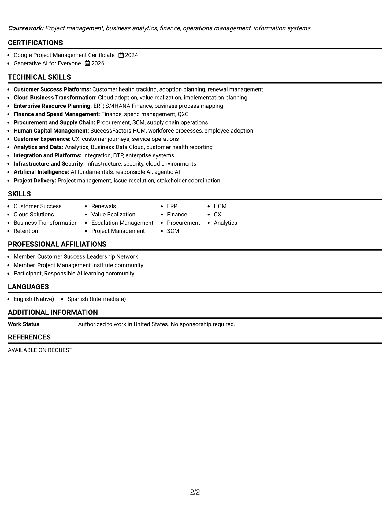 Resume Example Page 2