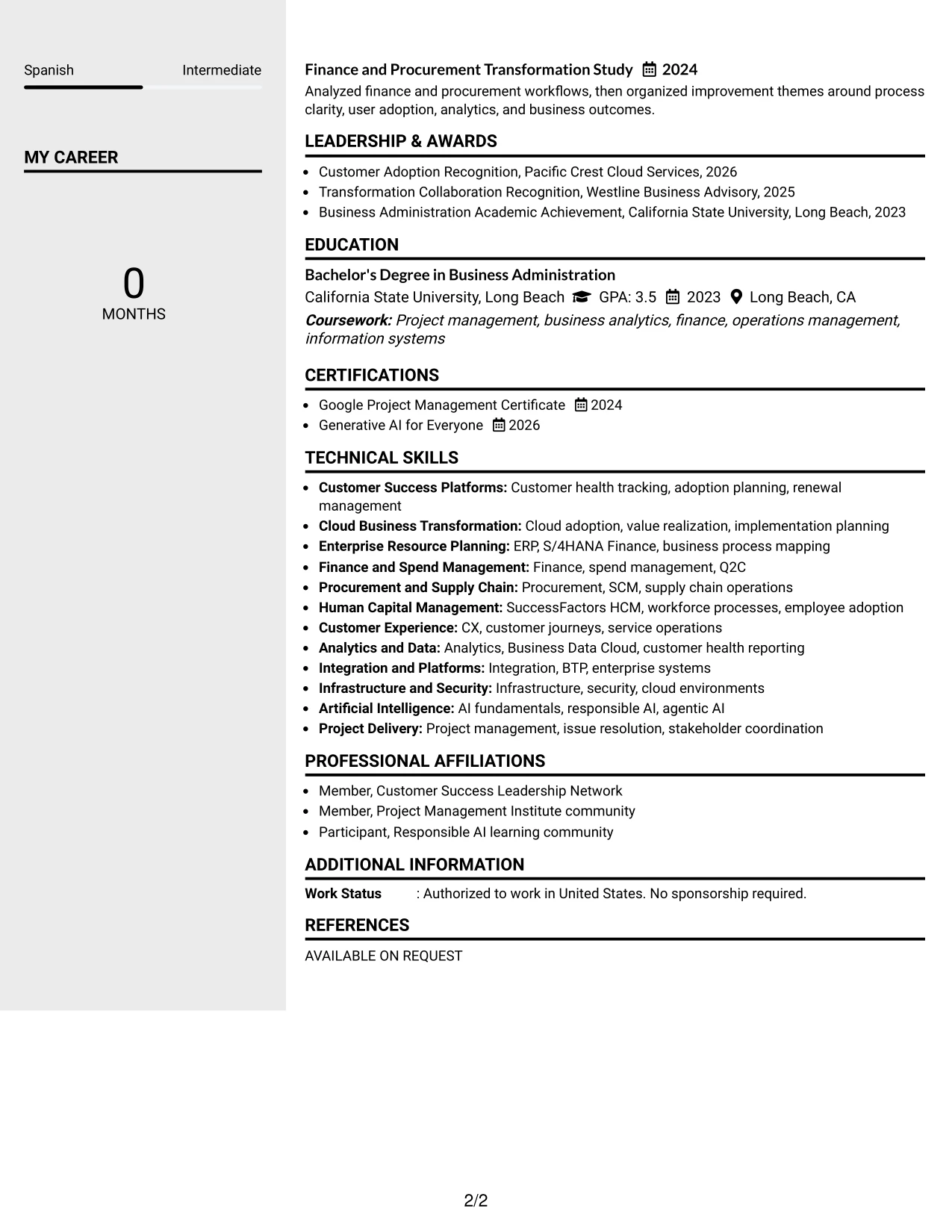Resume Example Page 2