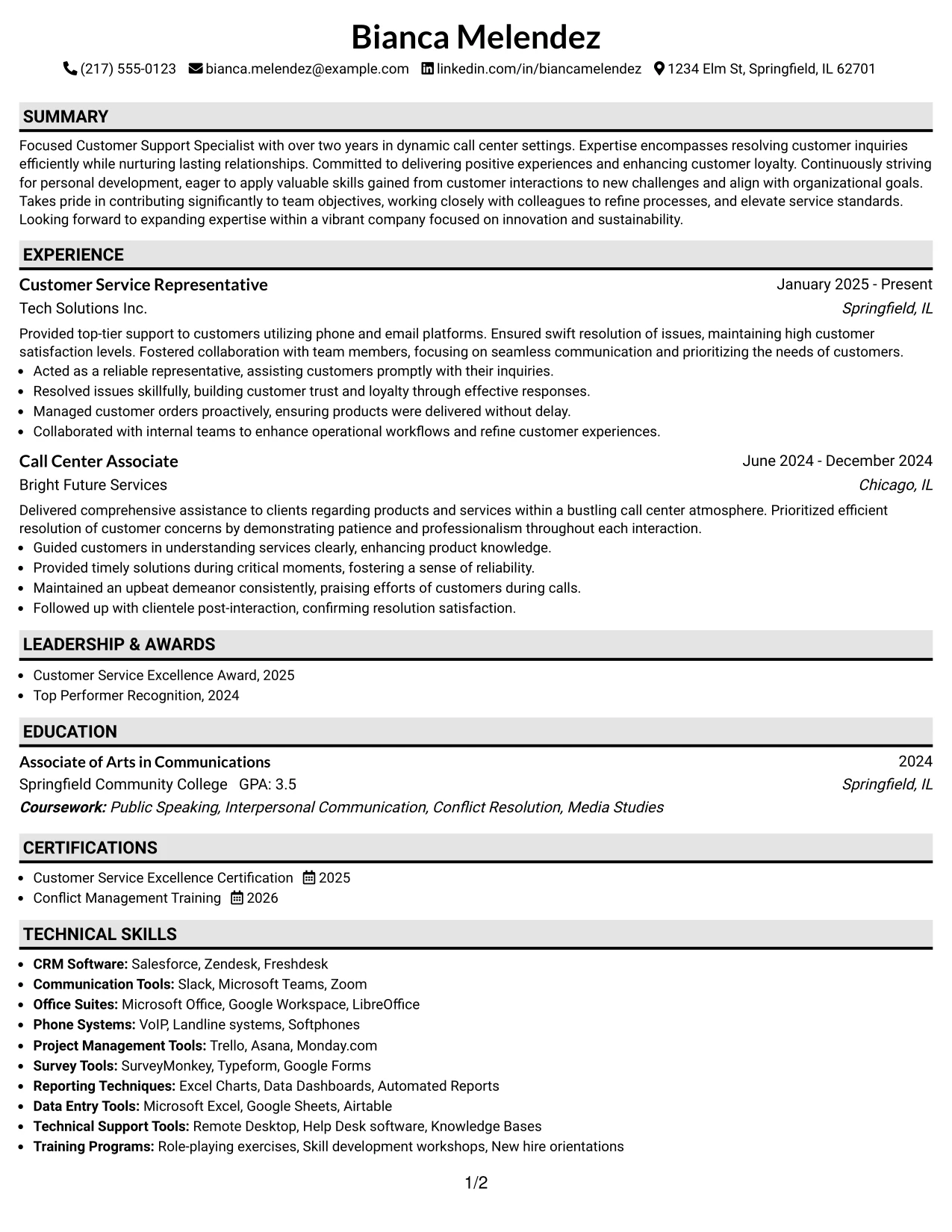 Resume Example Page 1