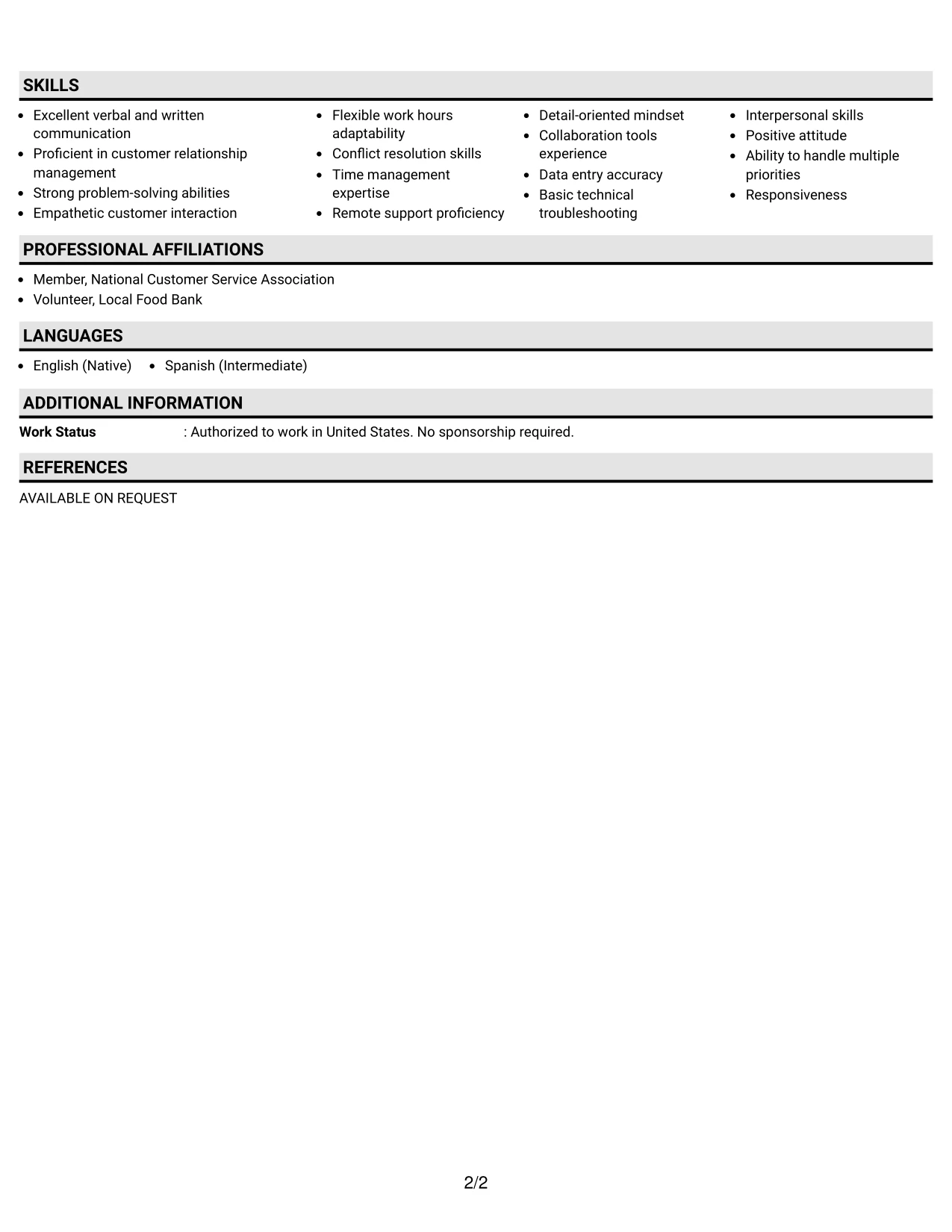 Resume Example Page 2