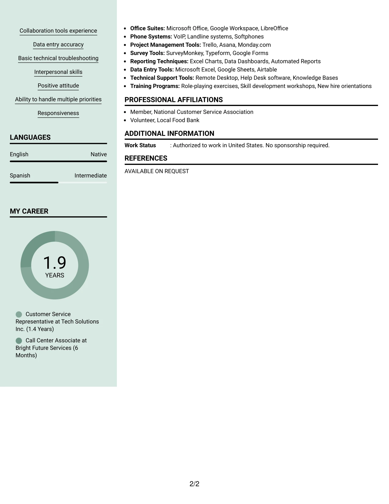Resume Example Page 2