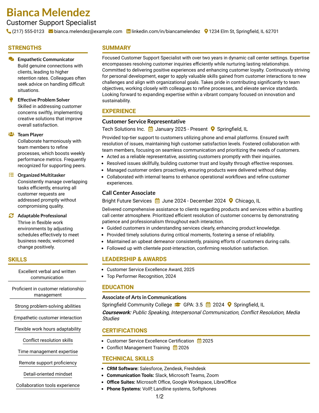 Resume Example Page 1