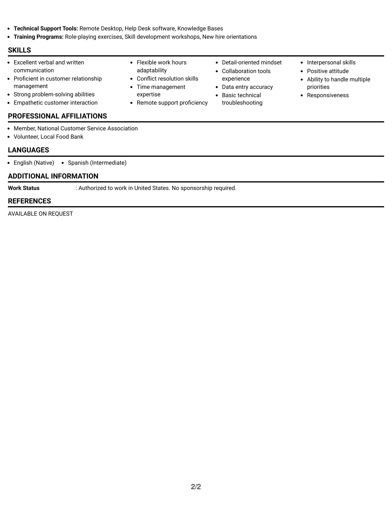 Resume Example Page 2