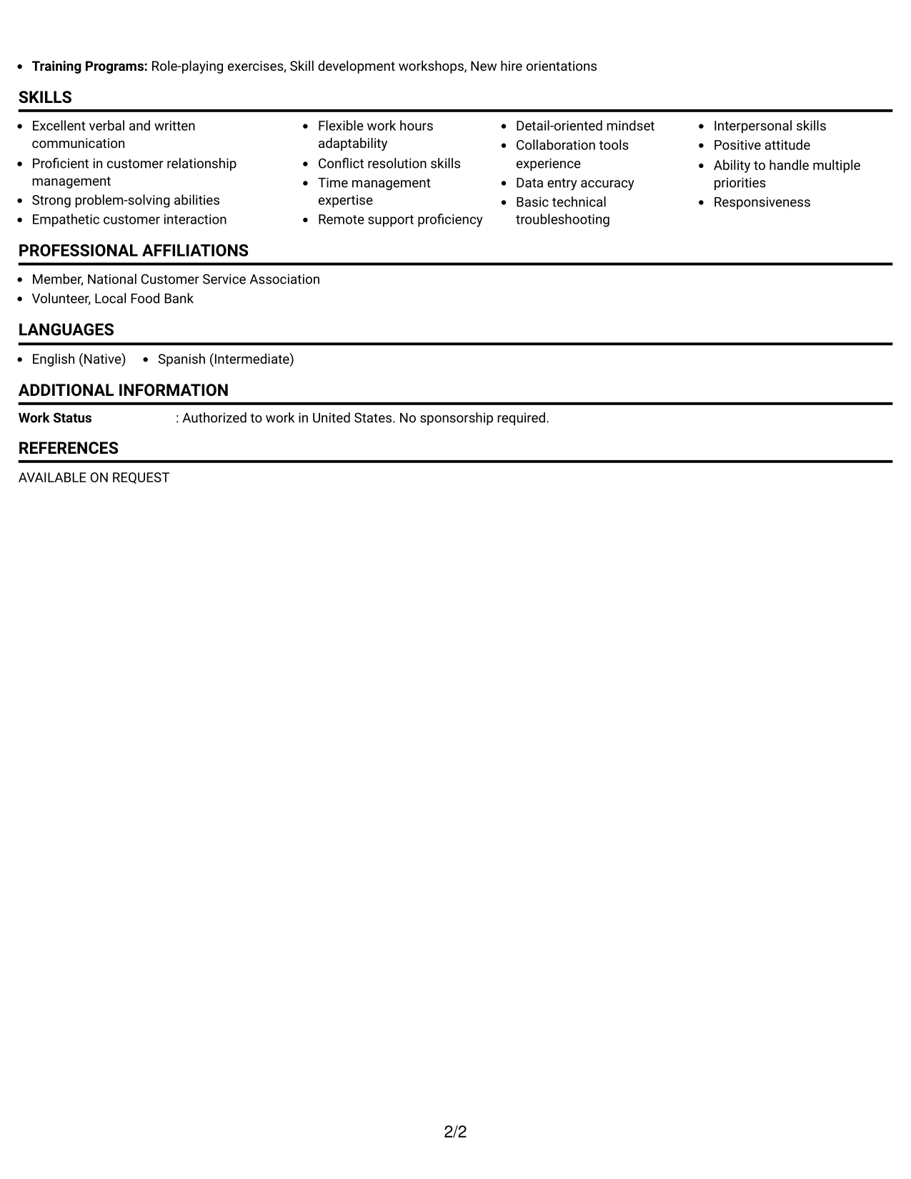 Resume Example Page 2