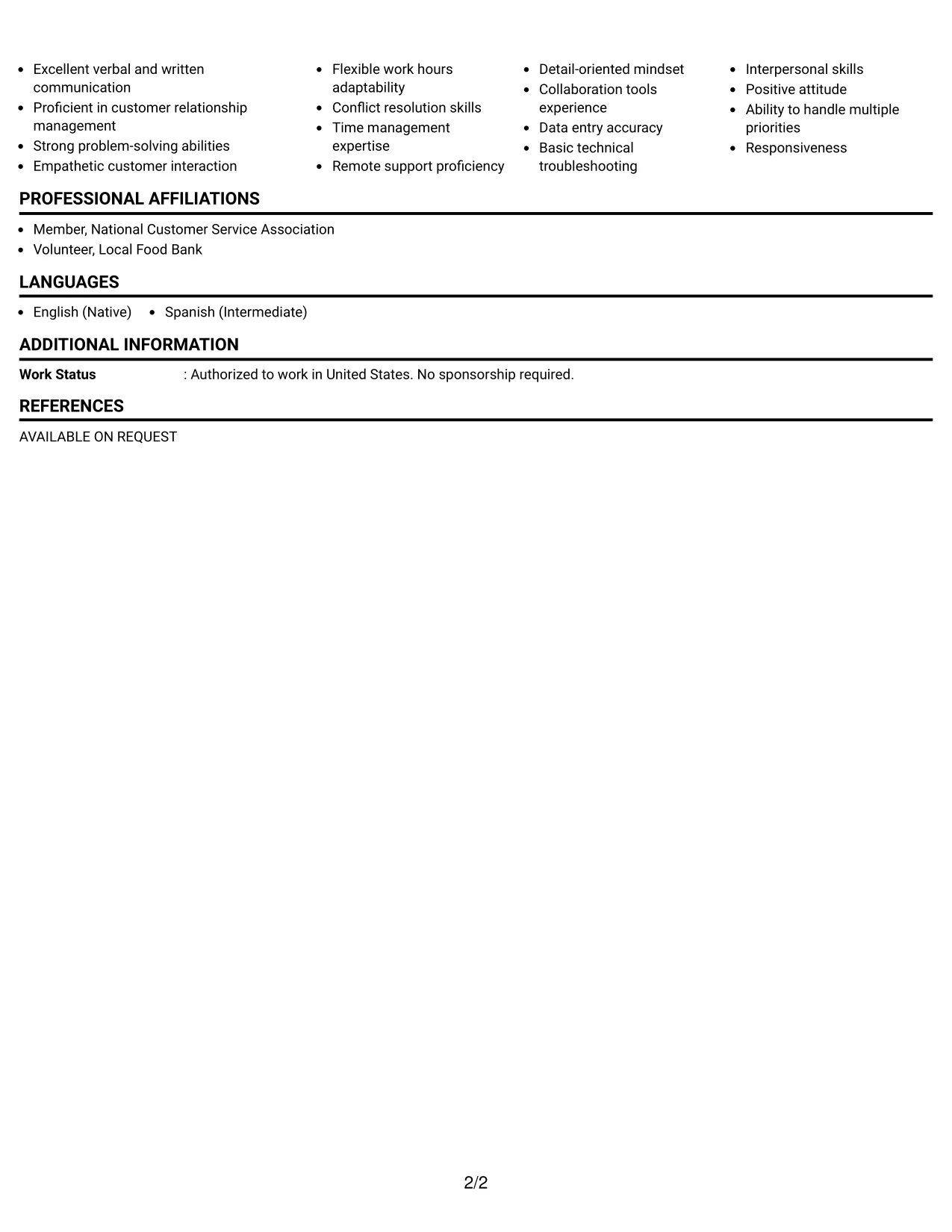 Resume Example Page 2