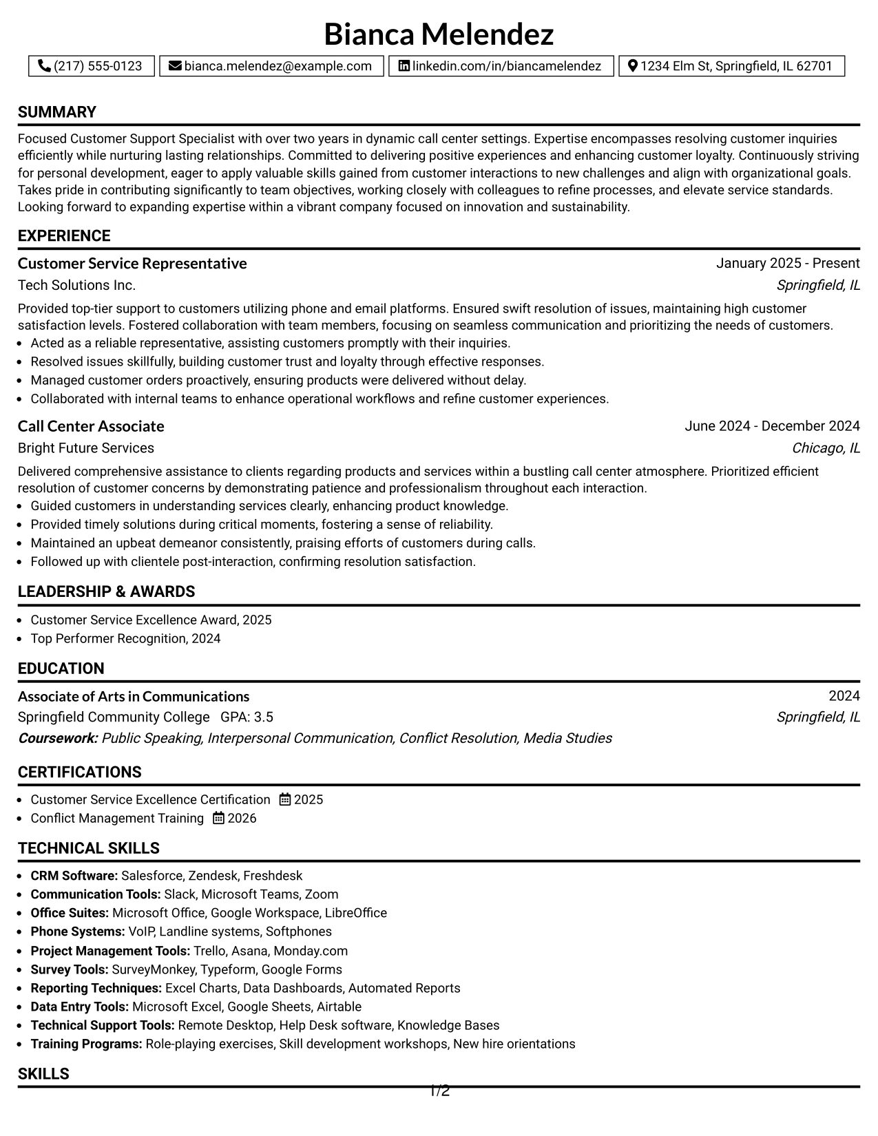 Resume Example Page 1