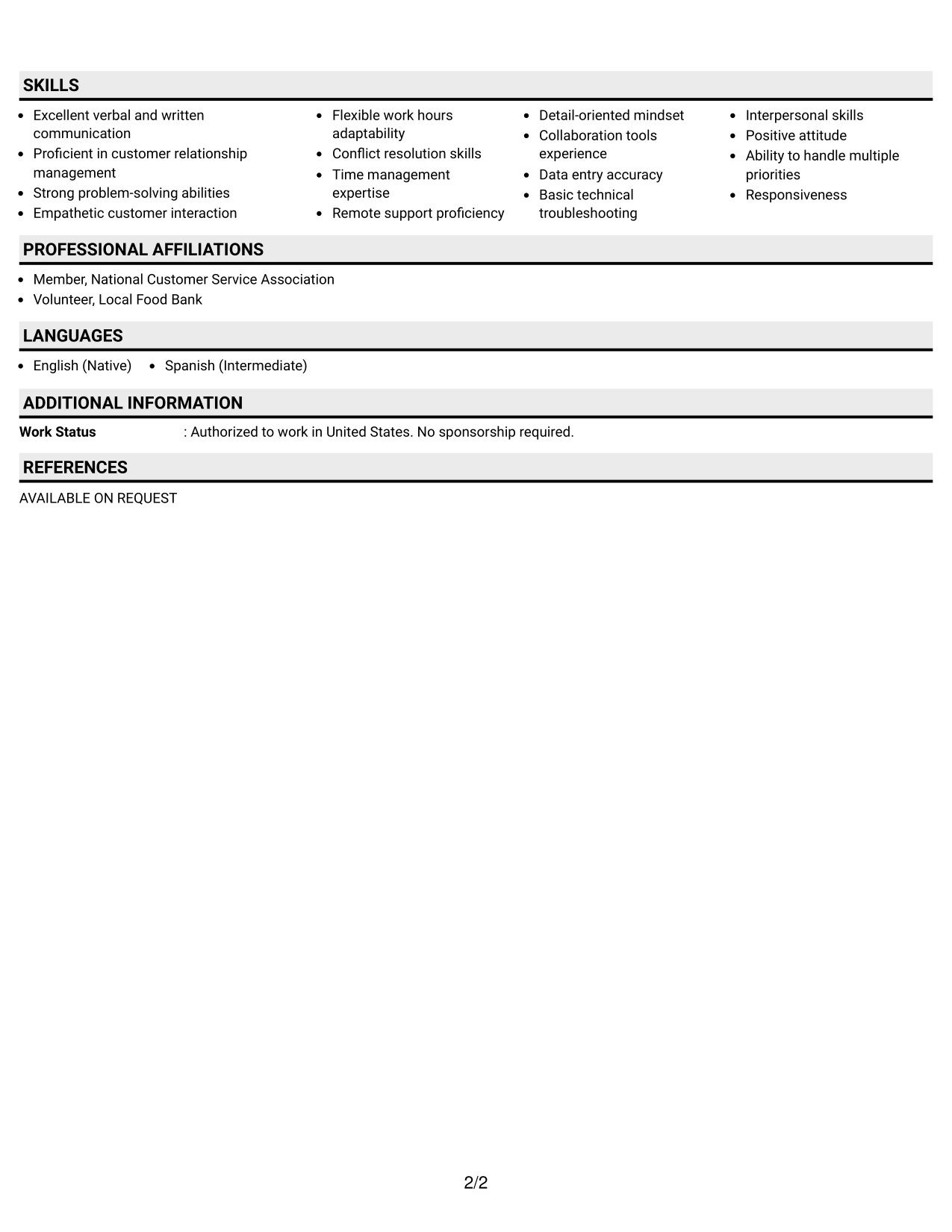 Resume Example Page 2