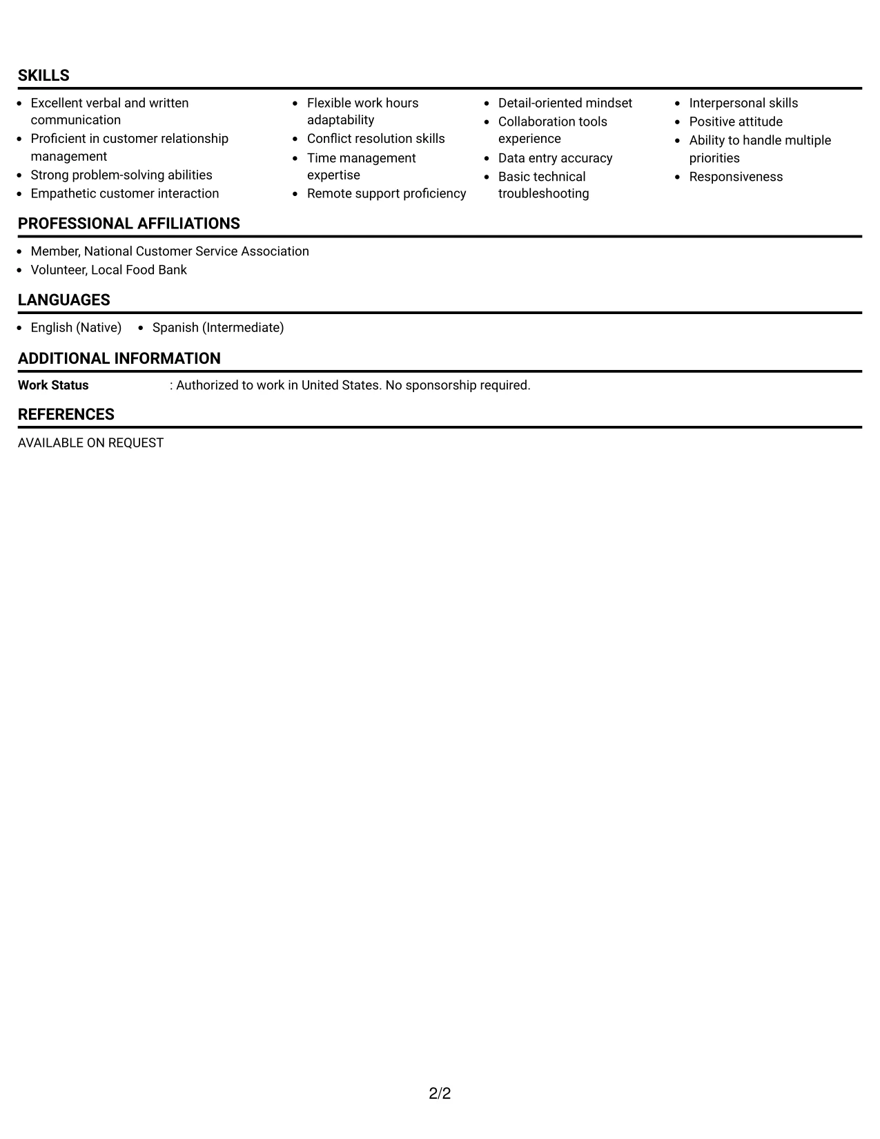 Resume Example Page 2