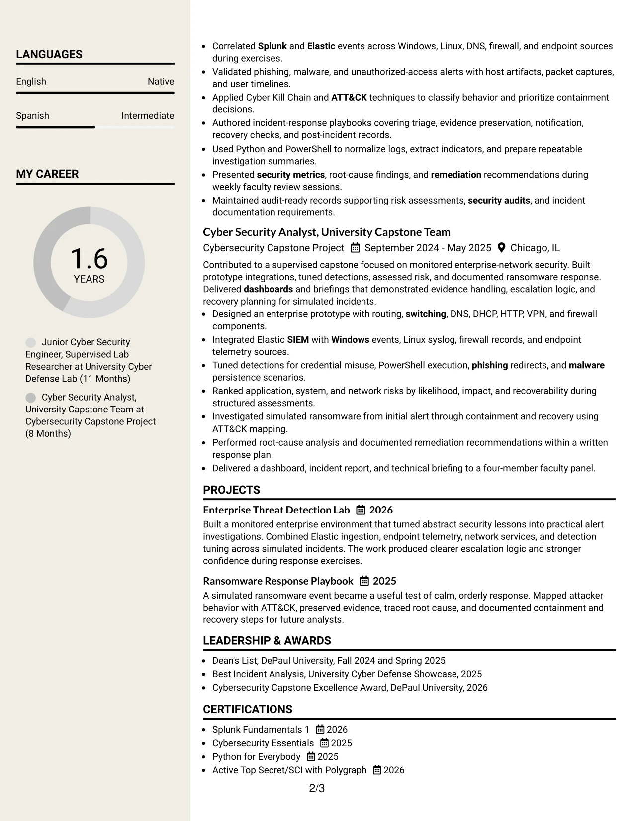 Resume Example Page 2