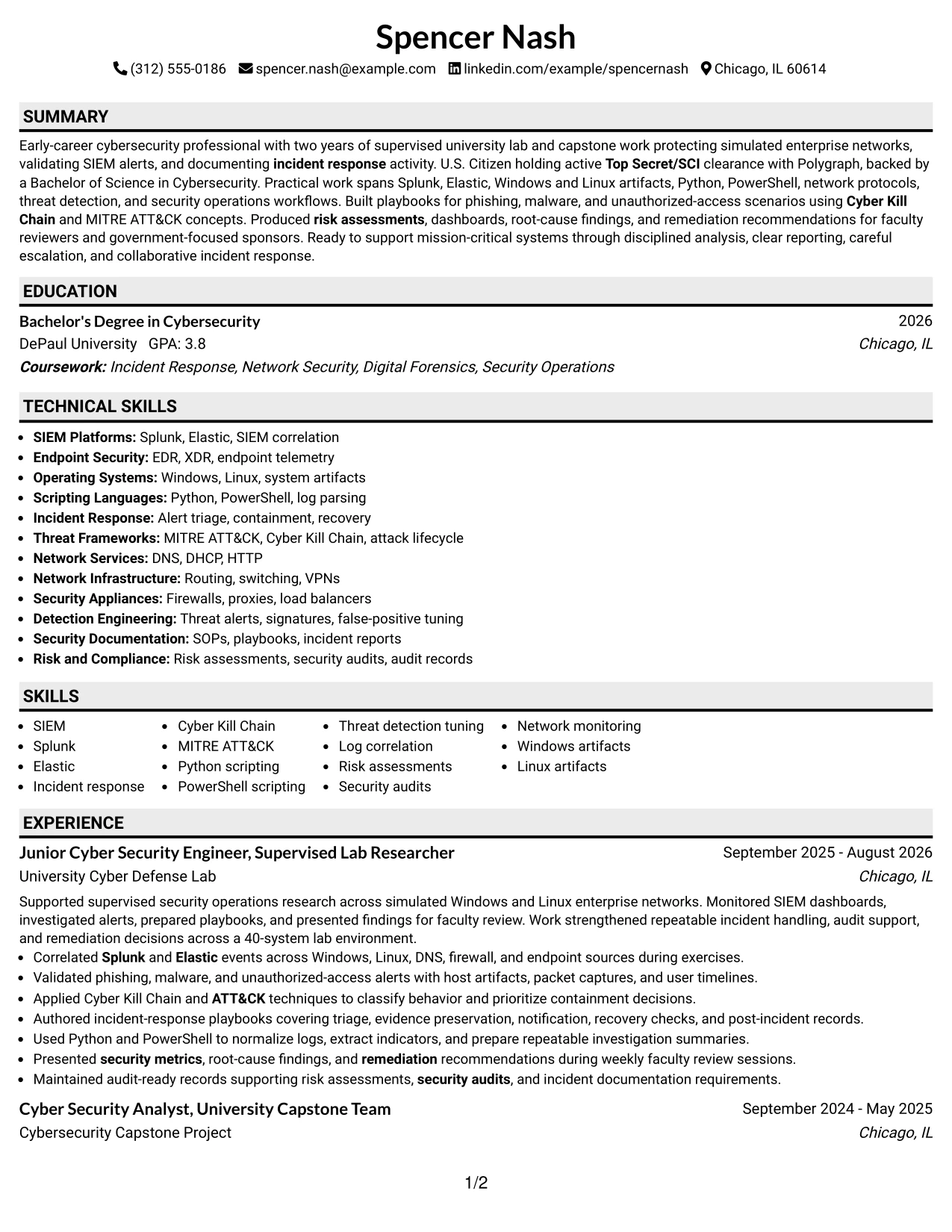 Resume Example Page 1