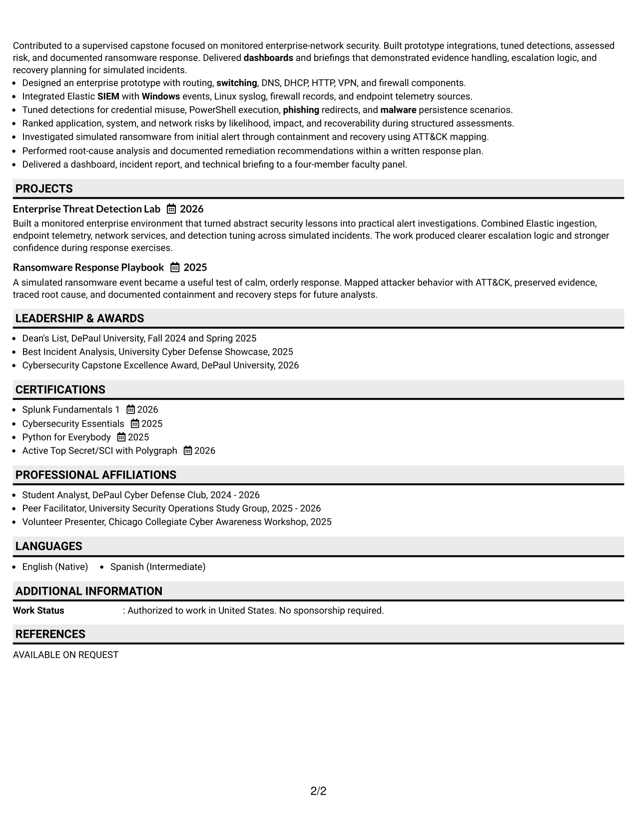Resume Example Page 2
