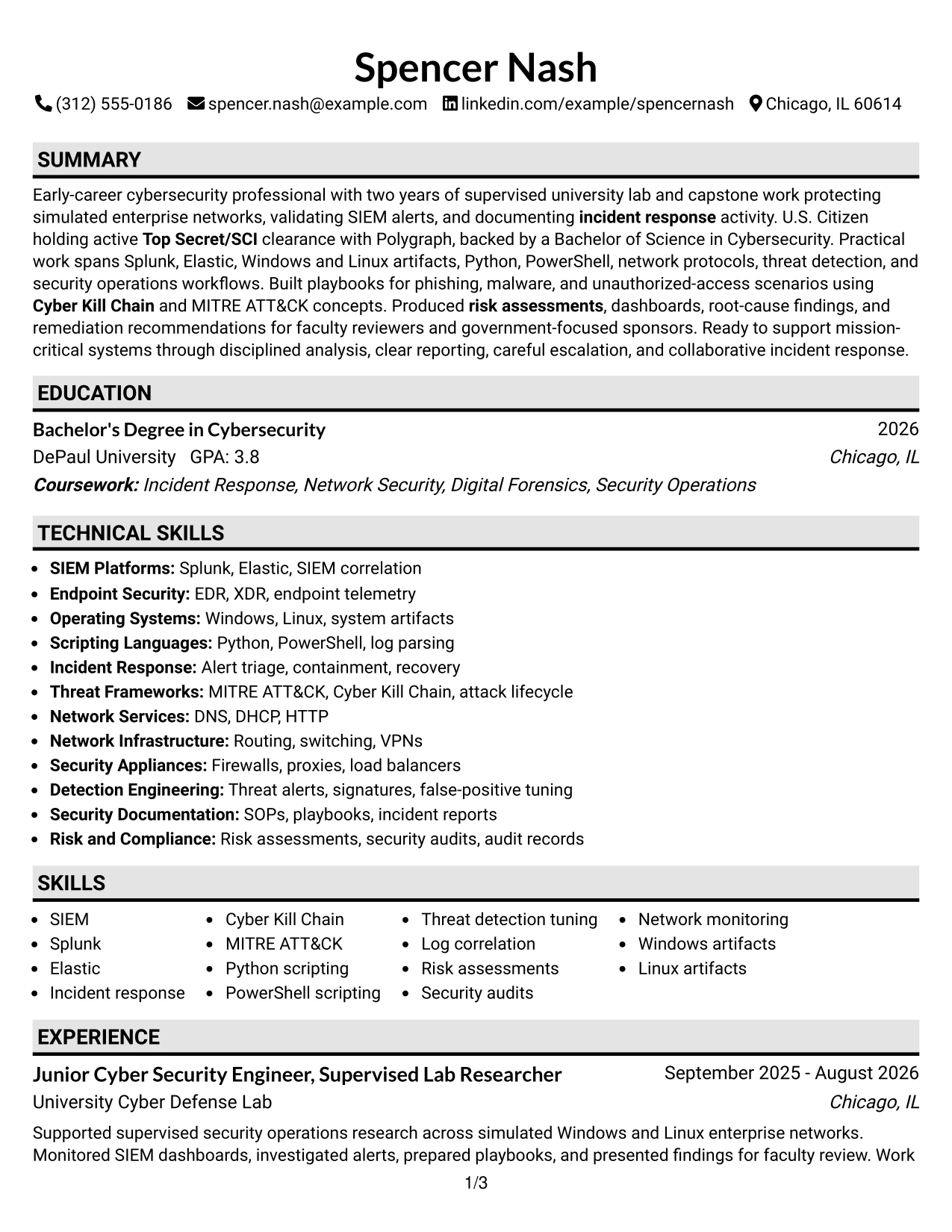 Resume Example Page 1