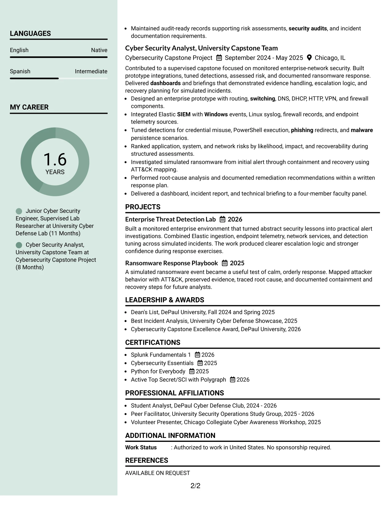 Resume Example Page 2