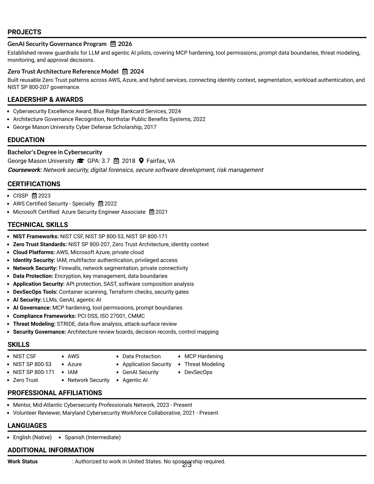 Resume Example Page 2