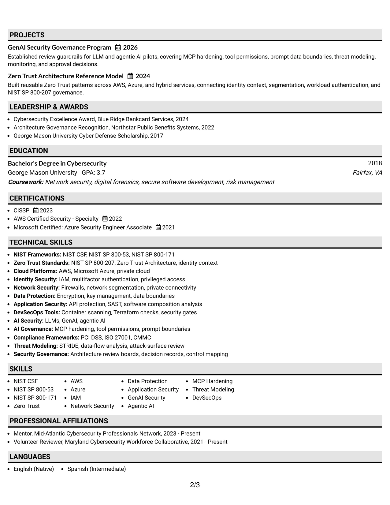 Resume Example Page 2