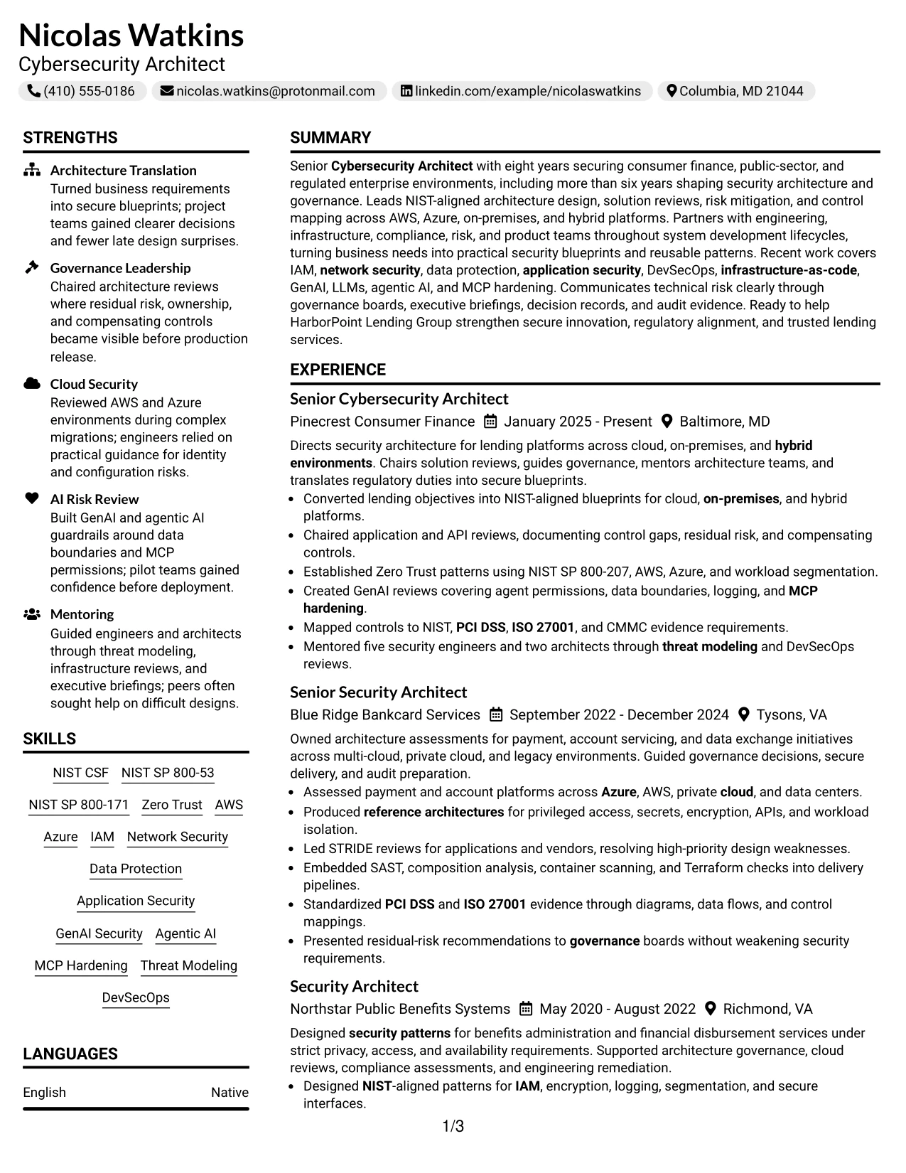 Resume Example Page 1
