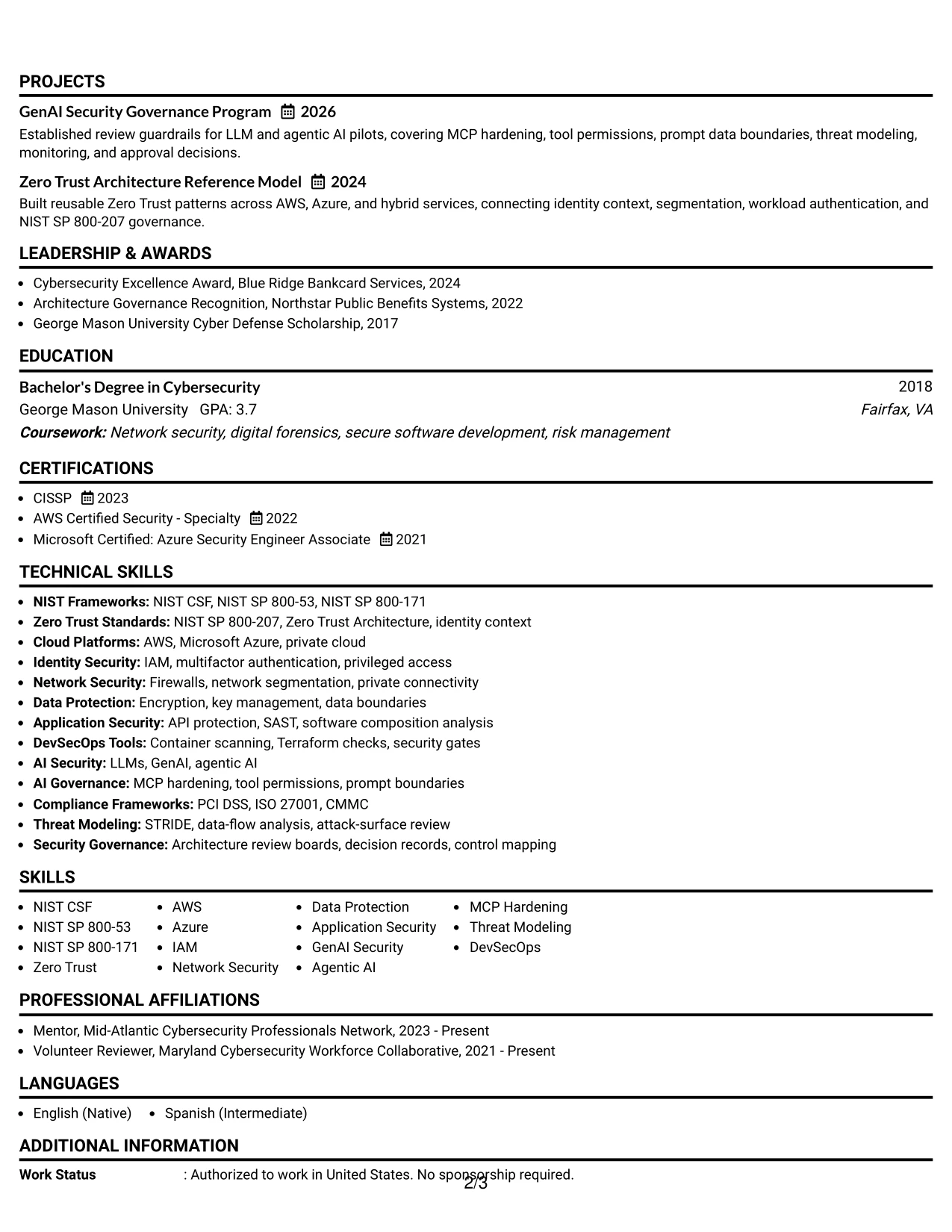 Resume Example Page 2