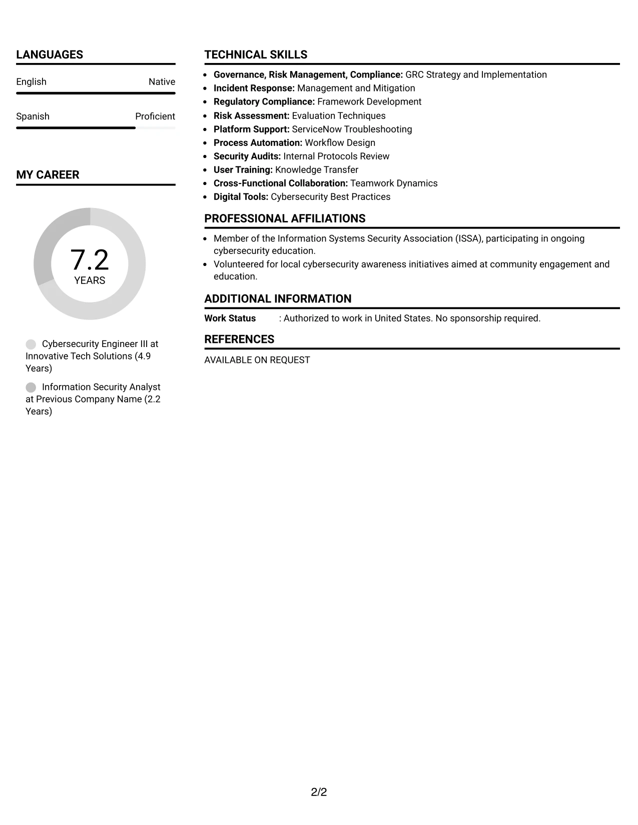 Resume Example Page 2