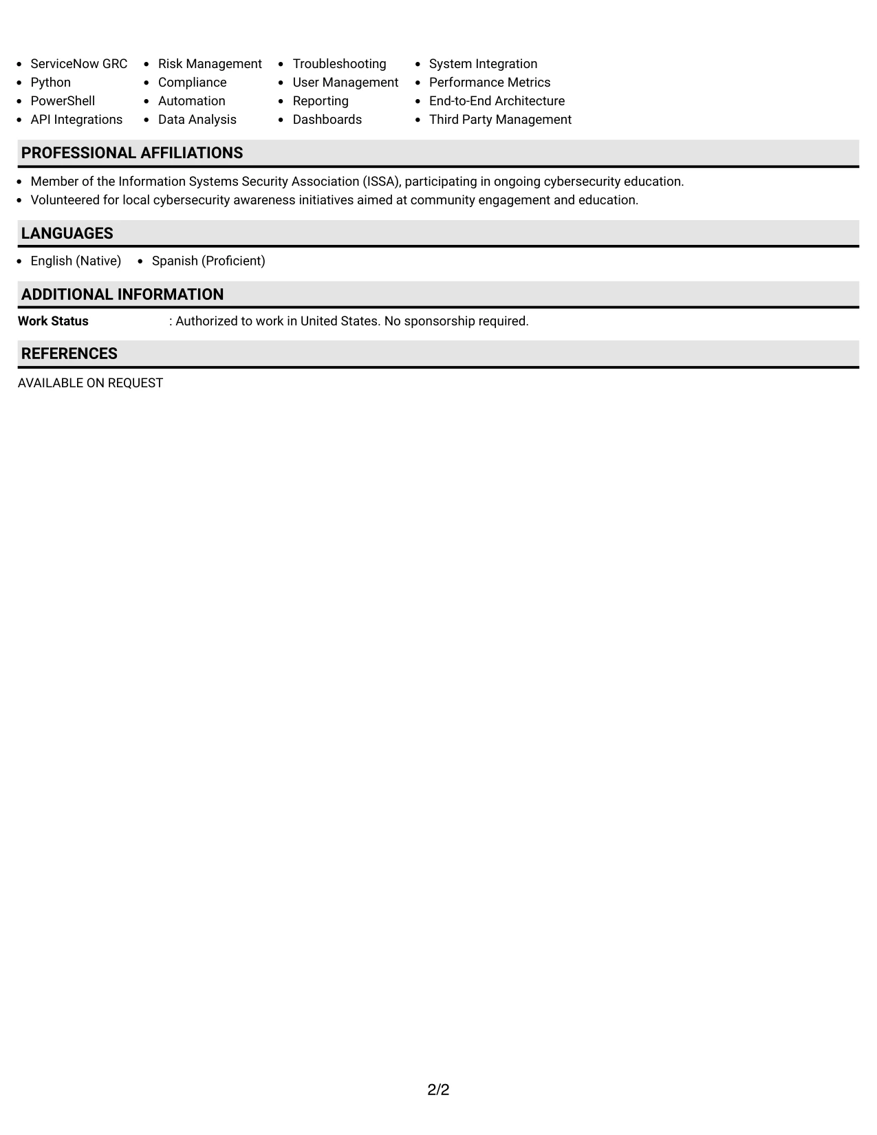 Resume Example Page 2