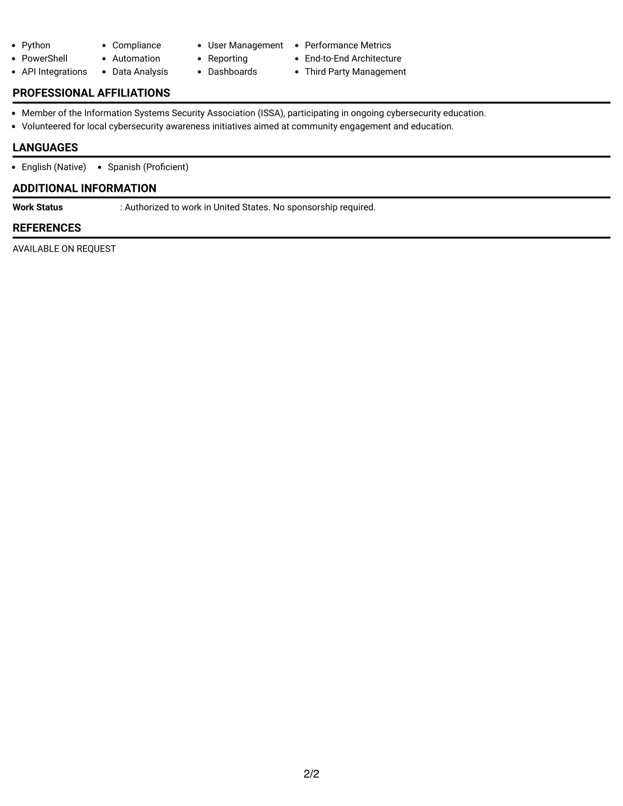 Resume Example Page 2
