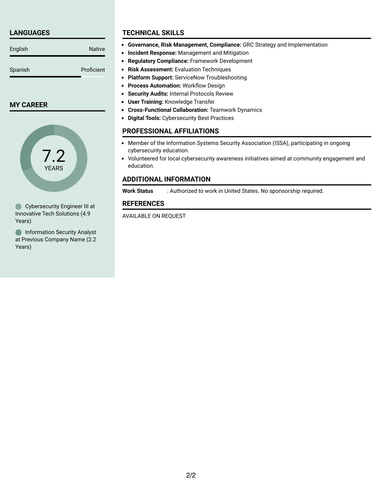 Resume Example Page 2